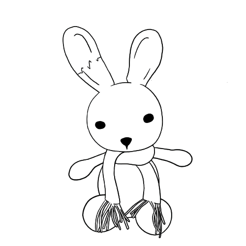 Hubi Hubi, ein gehäkelter Hase, wartet auf seinen Einsatz, die Kids zu unterstützen