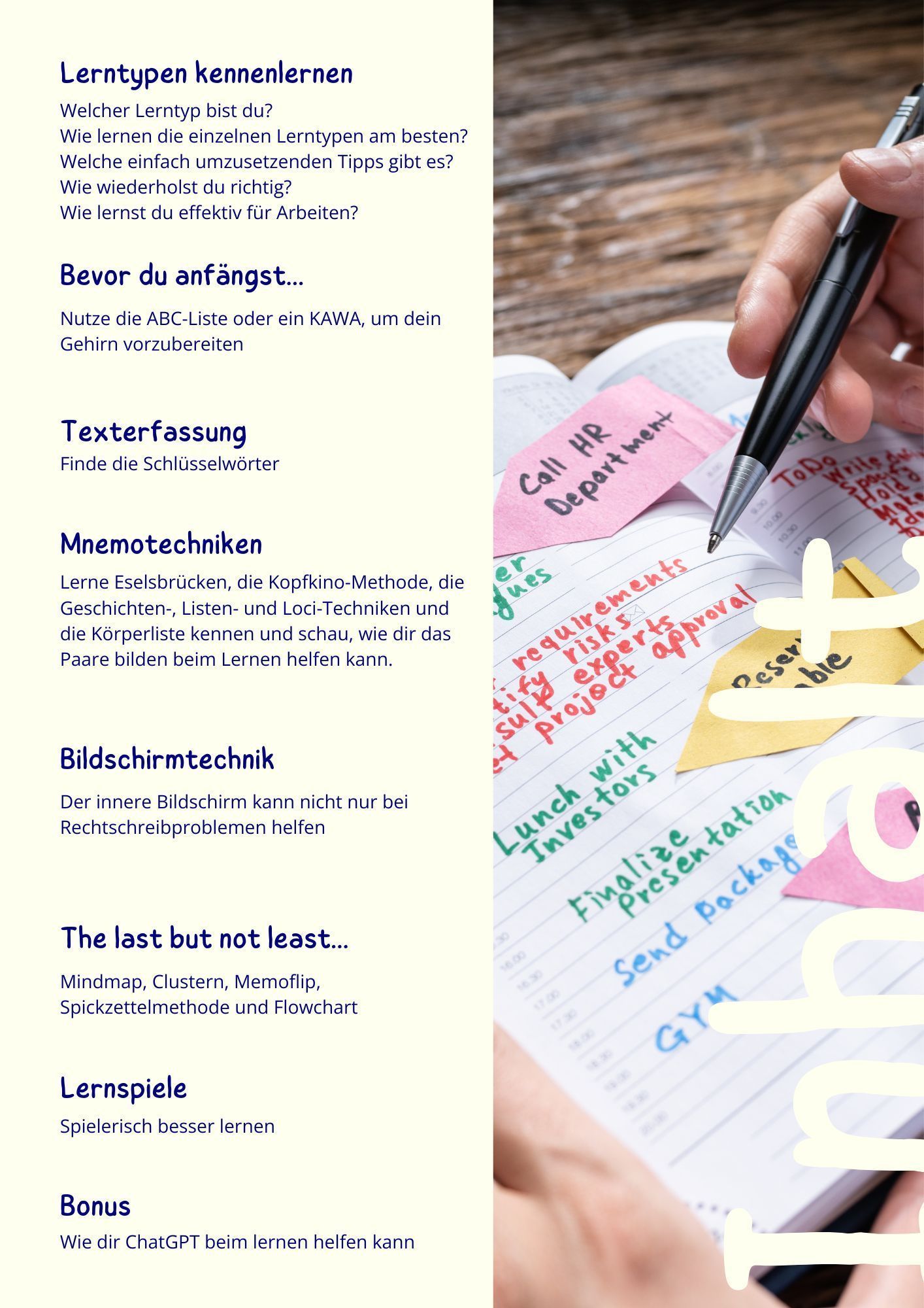 Inhalt Onlinekurs Einfach anders lernen
