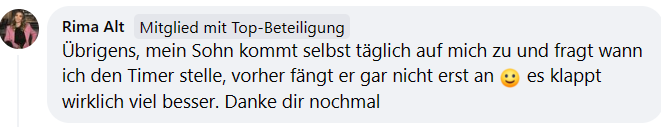 Testimonial einer Kundin nach einem Elterncoaching Testimonial auf Facebook einer Kundin der KompassKids nach einem Elterncoaching