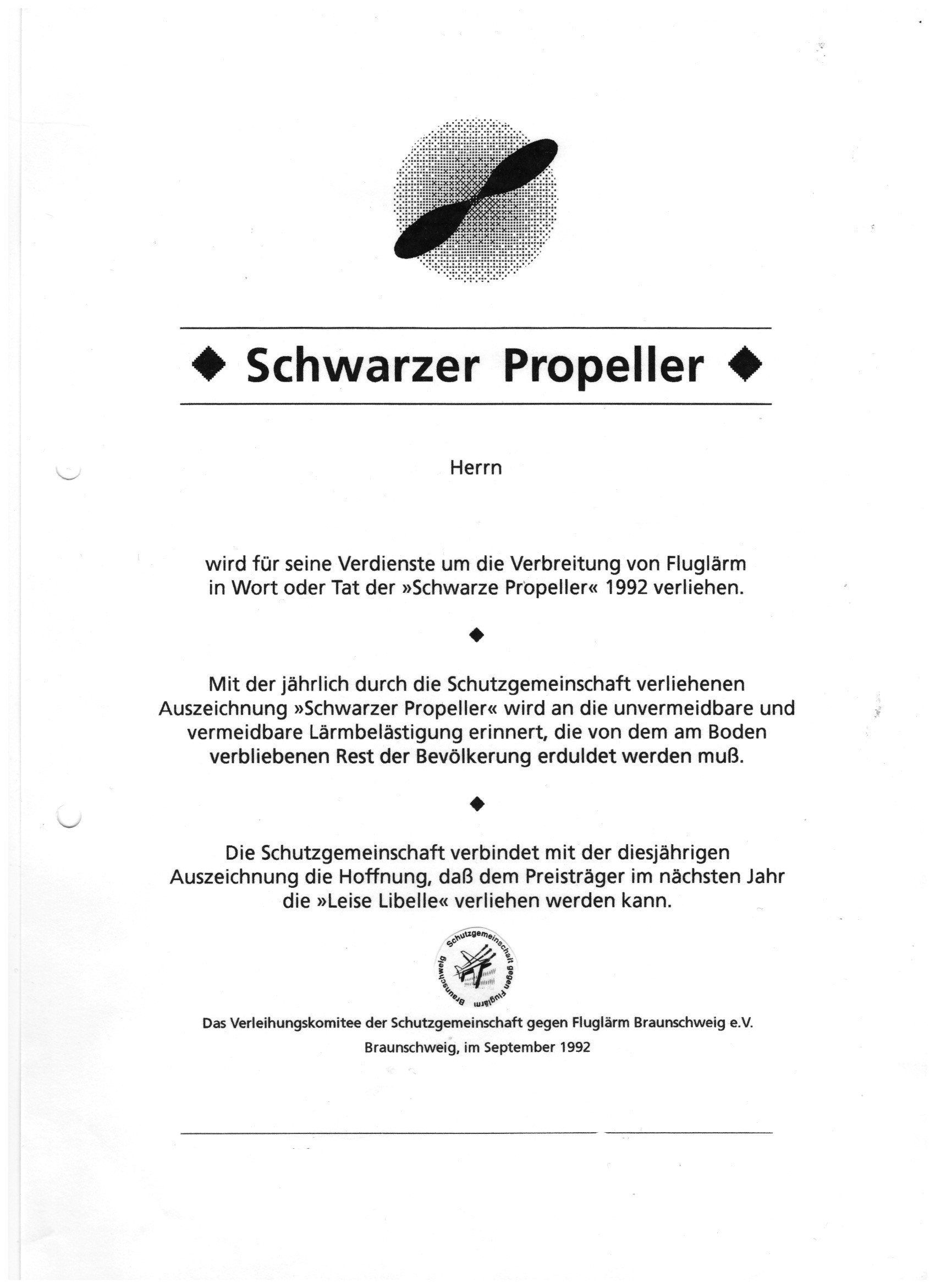 Urkunde: unsere Negativauszeichnung