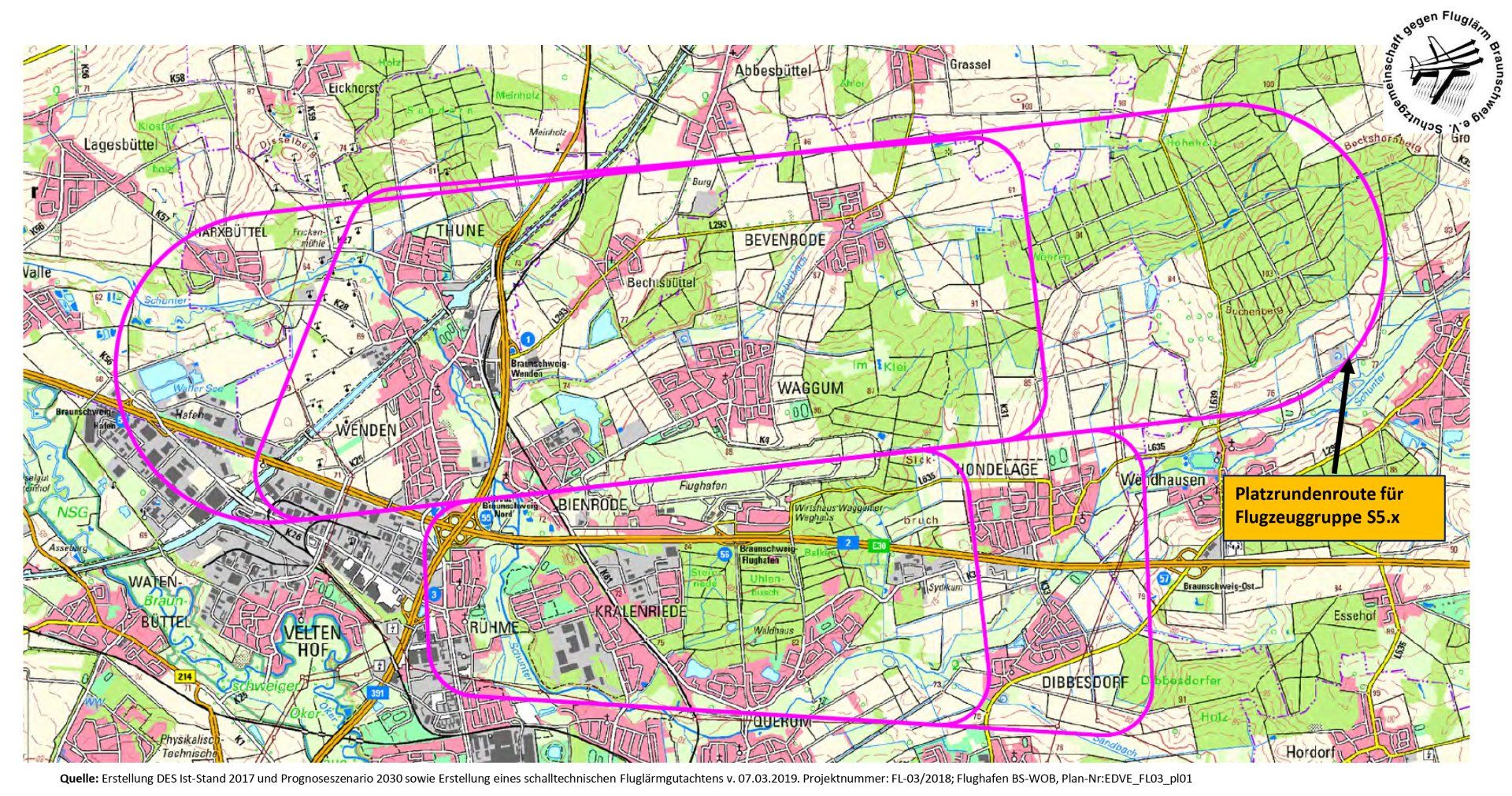 Platzrundenroute für die Flugzeuggruppe S5x Platzrundenroute für die Flugzeuggruppe S5x
