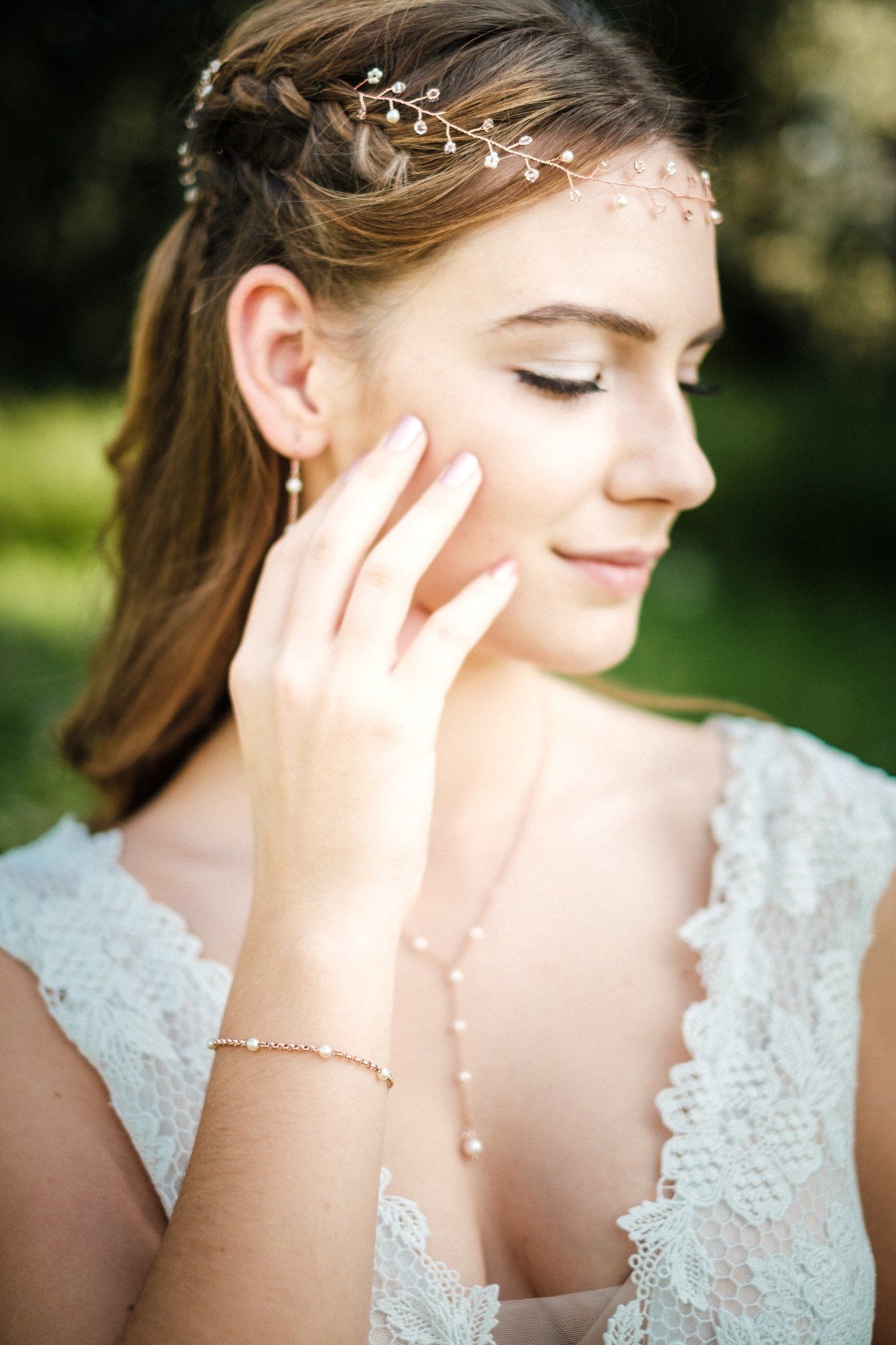 Rosé vergoldete Gliederkette Creamrose Swarovski Crystal Pearls  Rosé vergoldeter Karabinerverschluss Standardlänge ca. 16 cm + Verlängerungskette 3 cm