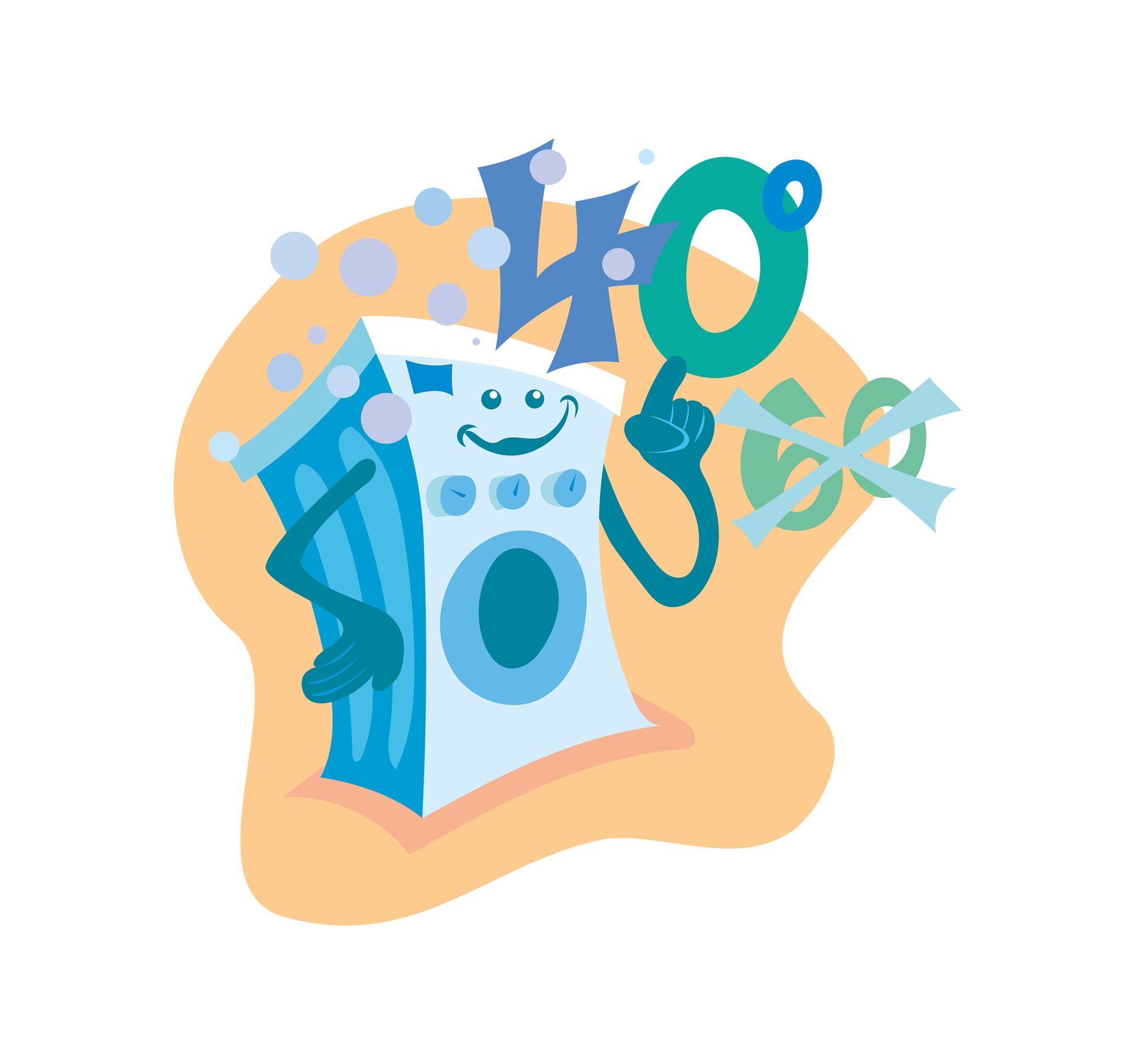 Kindgerechte und lustige Illustration mit Szenen zu Mülltrennung, Energiesparen und Naturbewusstsein - Bei 40 Grad waschen