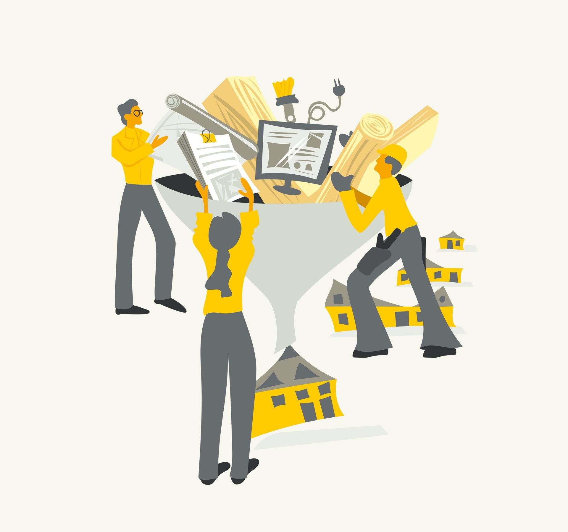 Illustration zur Erklärung der Zusammensetzung des Bauunternehmens mit seinen Abteilungen