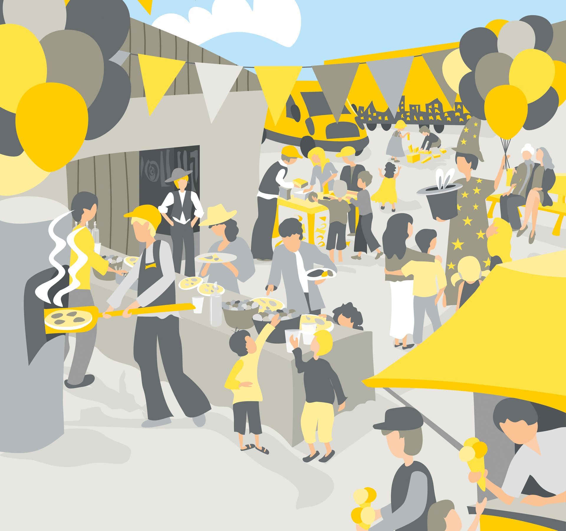 Familienfest Darstellung in einer Illustration in den Firmenfarben