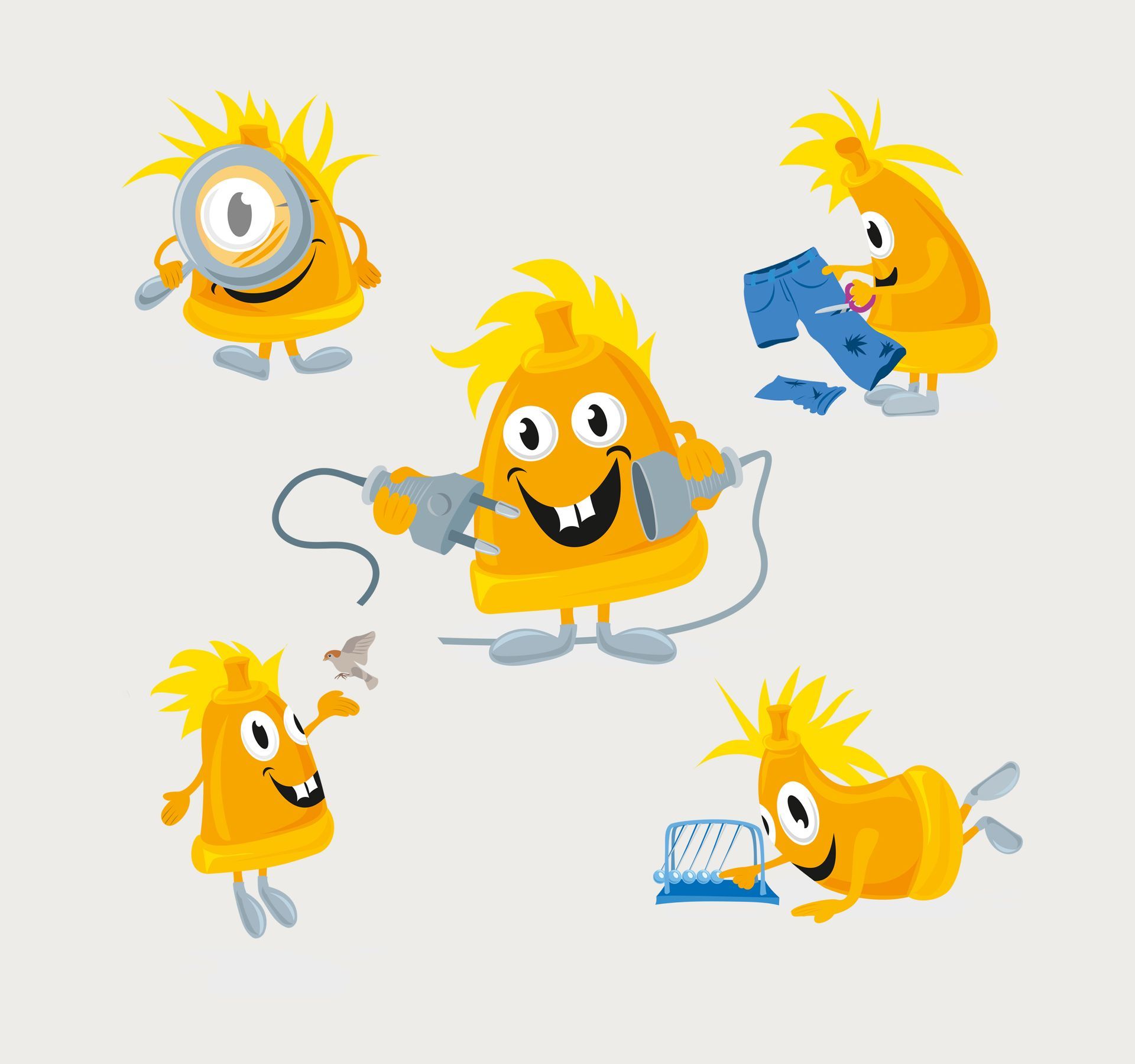 Kindgerechte Cartoon-Figur eines Steckers der Kindern Tipps zum Energie sparen gibt