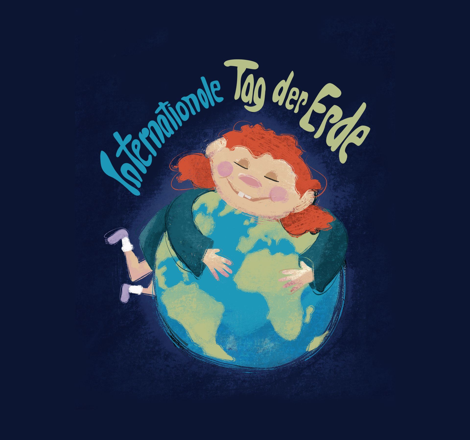 Illustration eines kleinen Mädchens, das die Erde fest im Arm hält zum internationalem Tag der Erde