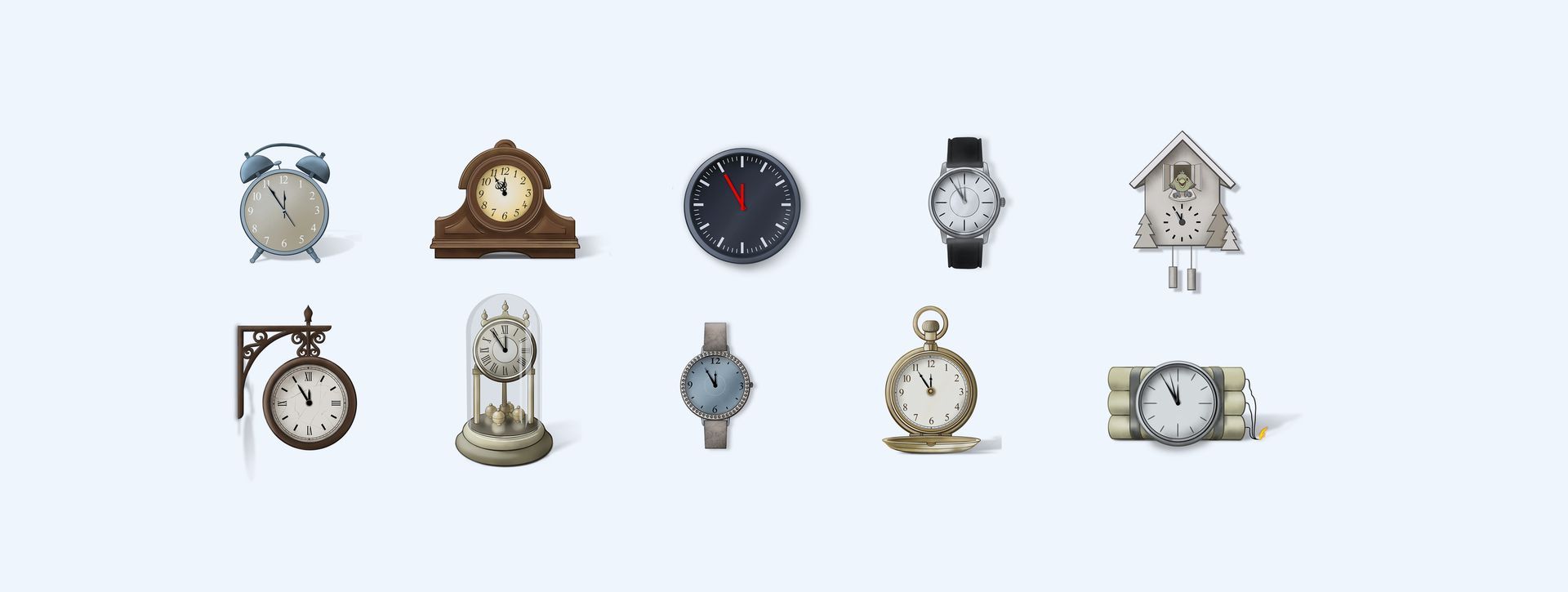 Minimalistische Illustrationen verschiedenster Uhren