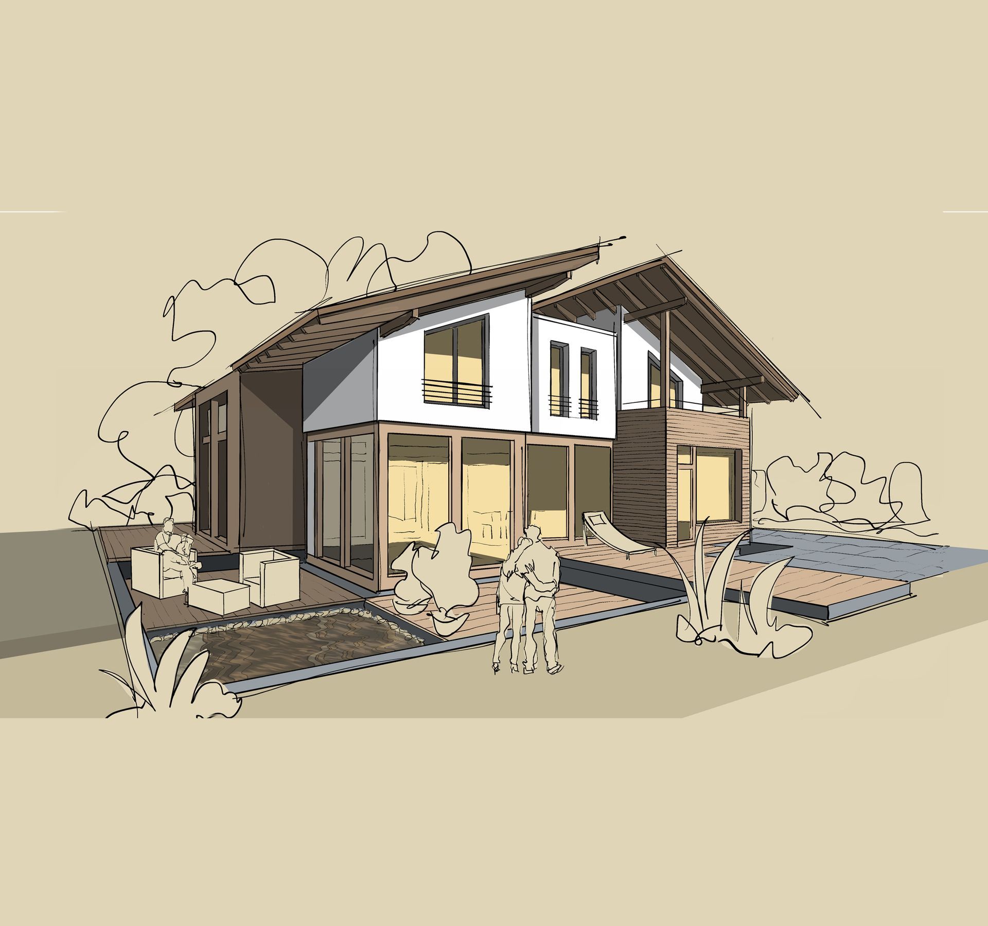 Visualisierung eines außergewöhnlichen Wohnhauses nach Architekturplänen
