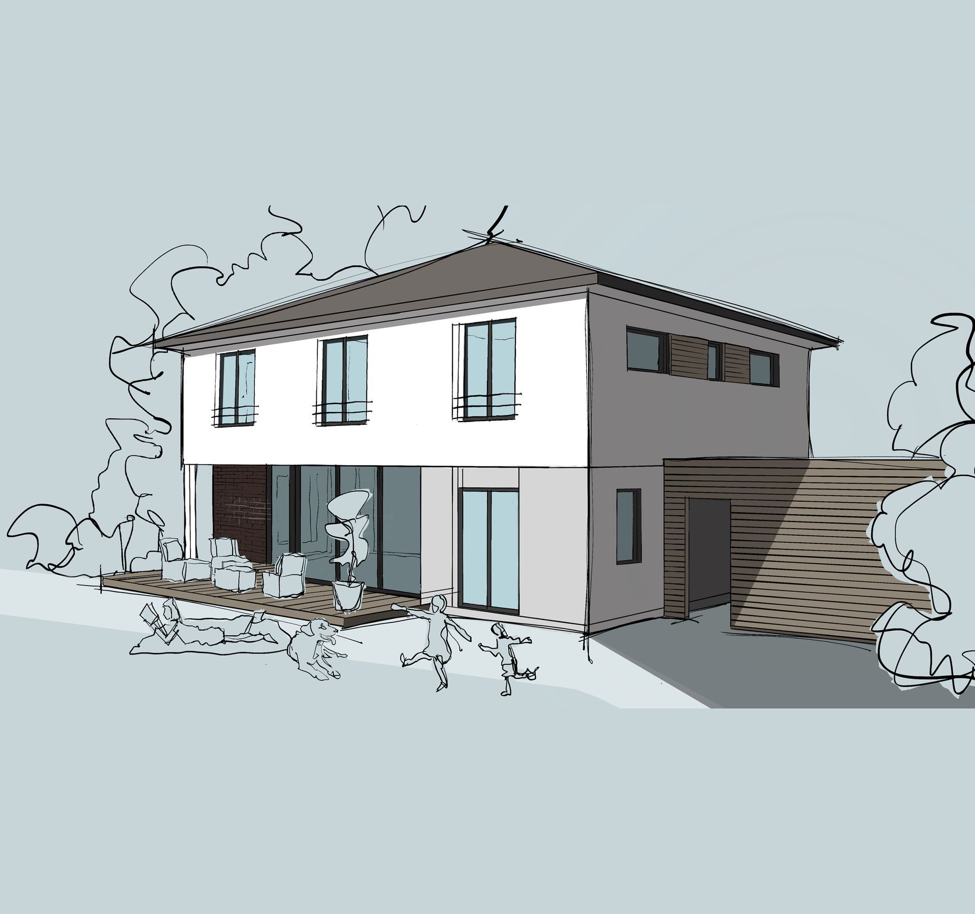 Architektur Visualisierung eines Wohnhauses nach Bauplan