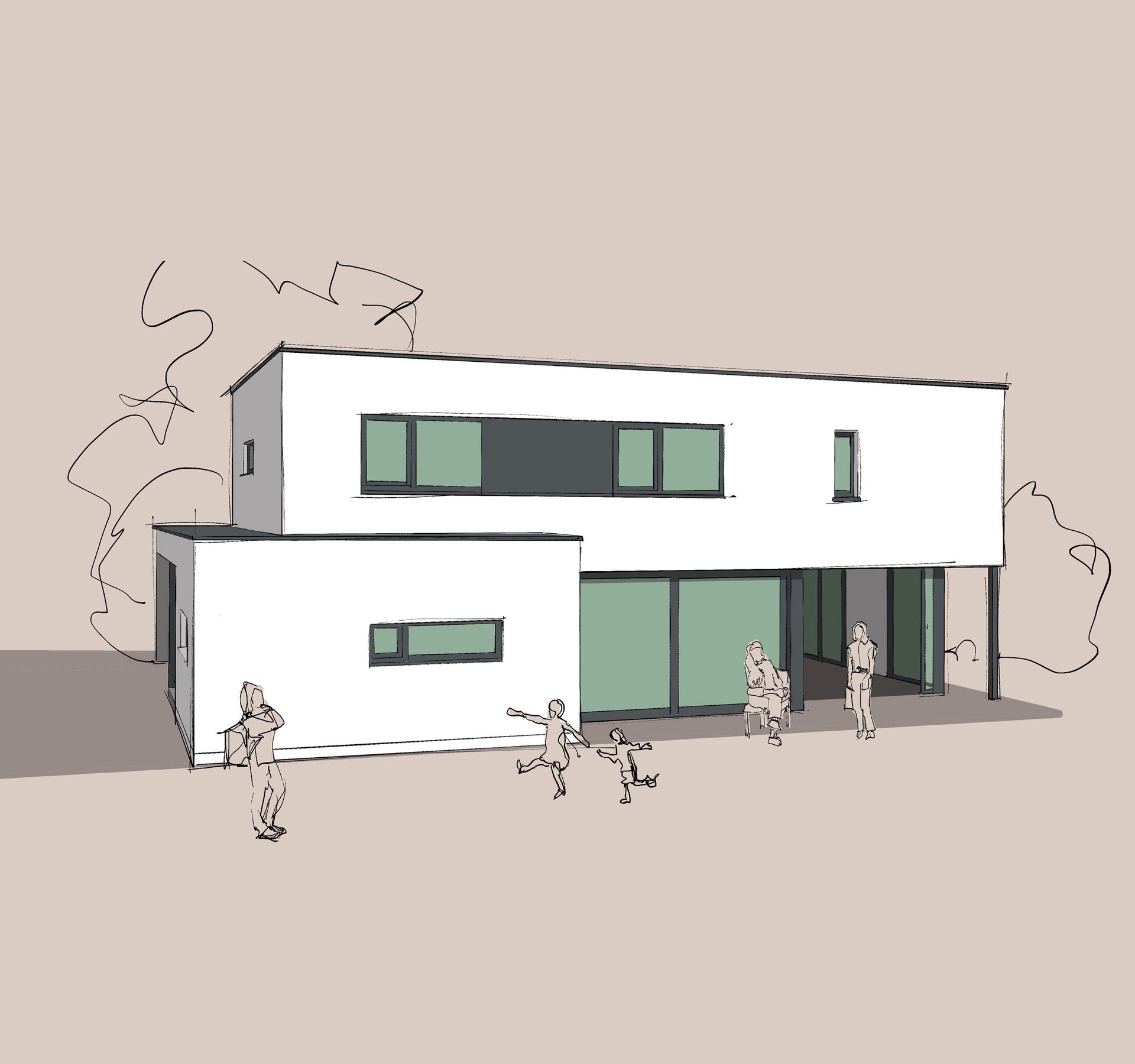 Architektur Skizze eines modernen Wohnhauses für die Besprechung mit dem Kunden