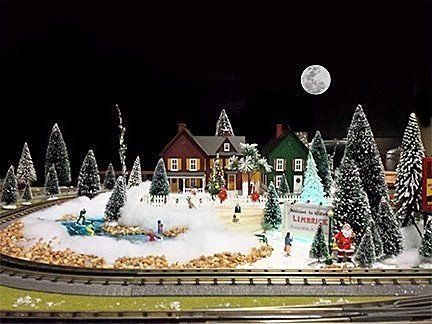 Victory Bank pond. Skaters skating by moonlight.