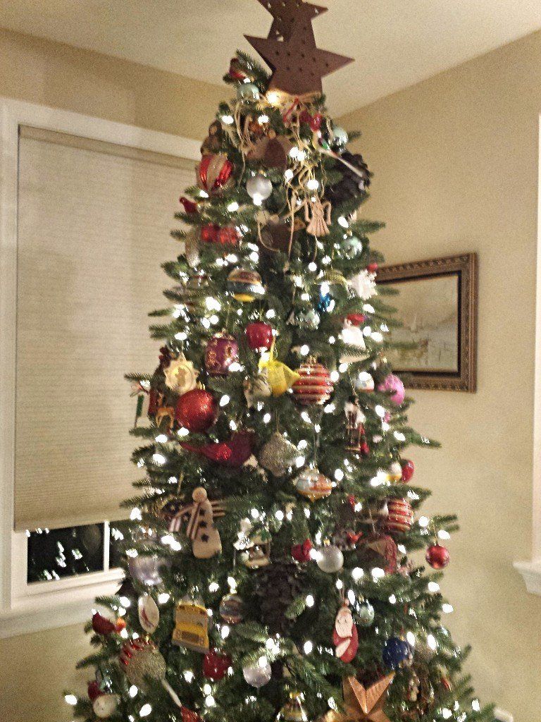 Eclectic Christmas tree with favorite ornaments.