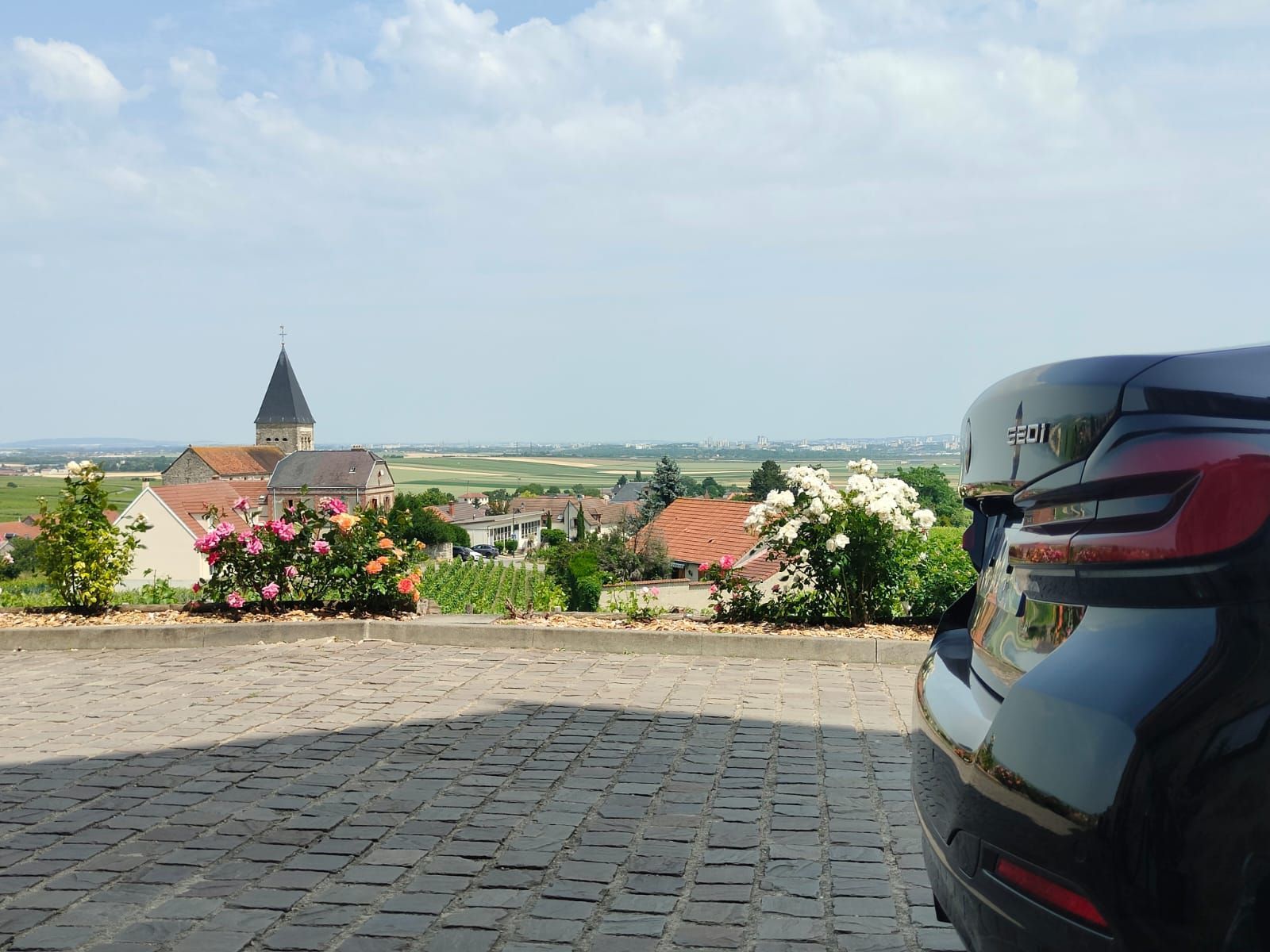 Private driver car overlooking Champagne vineyards