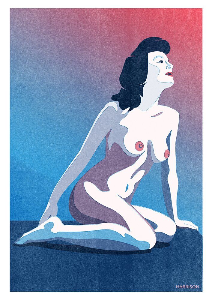 vintage 60s Playboy centerfold illustration poster print Harrison by Haus der Riso