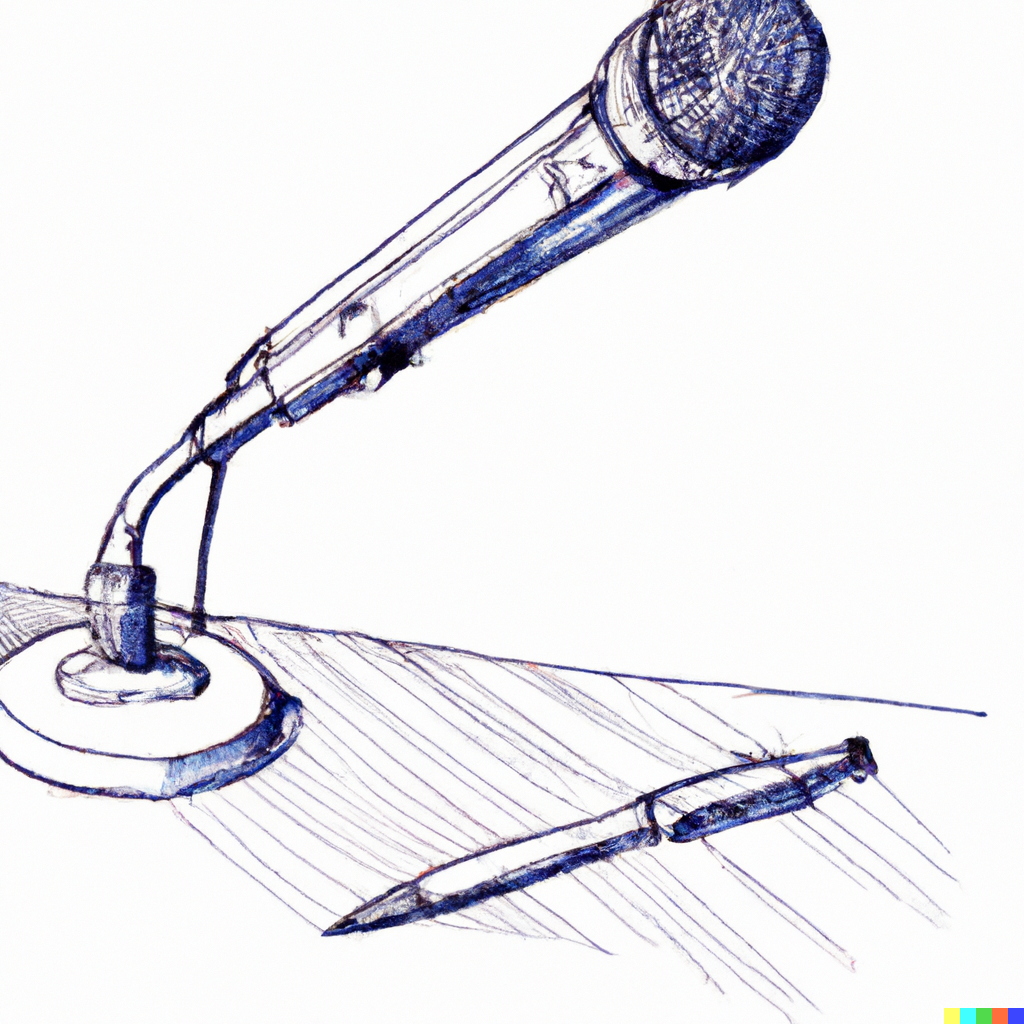 Mikrofon und Stift auf einem Rednerpult