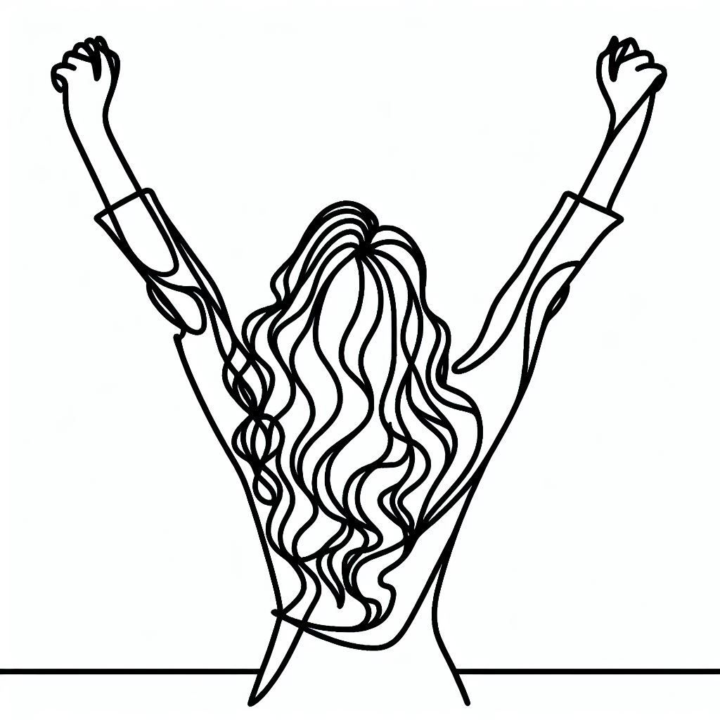 Zeichnung: Rückansicht von Frau, die die Arme zuversichtlich nach oben streckt