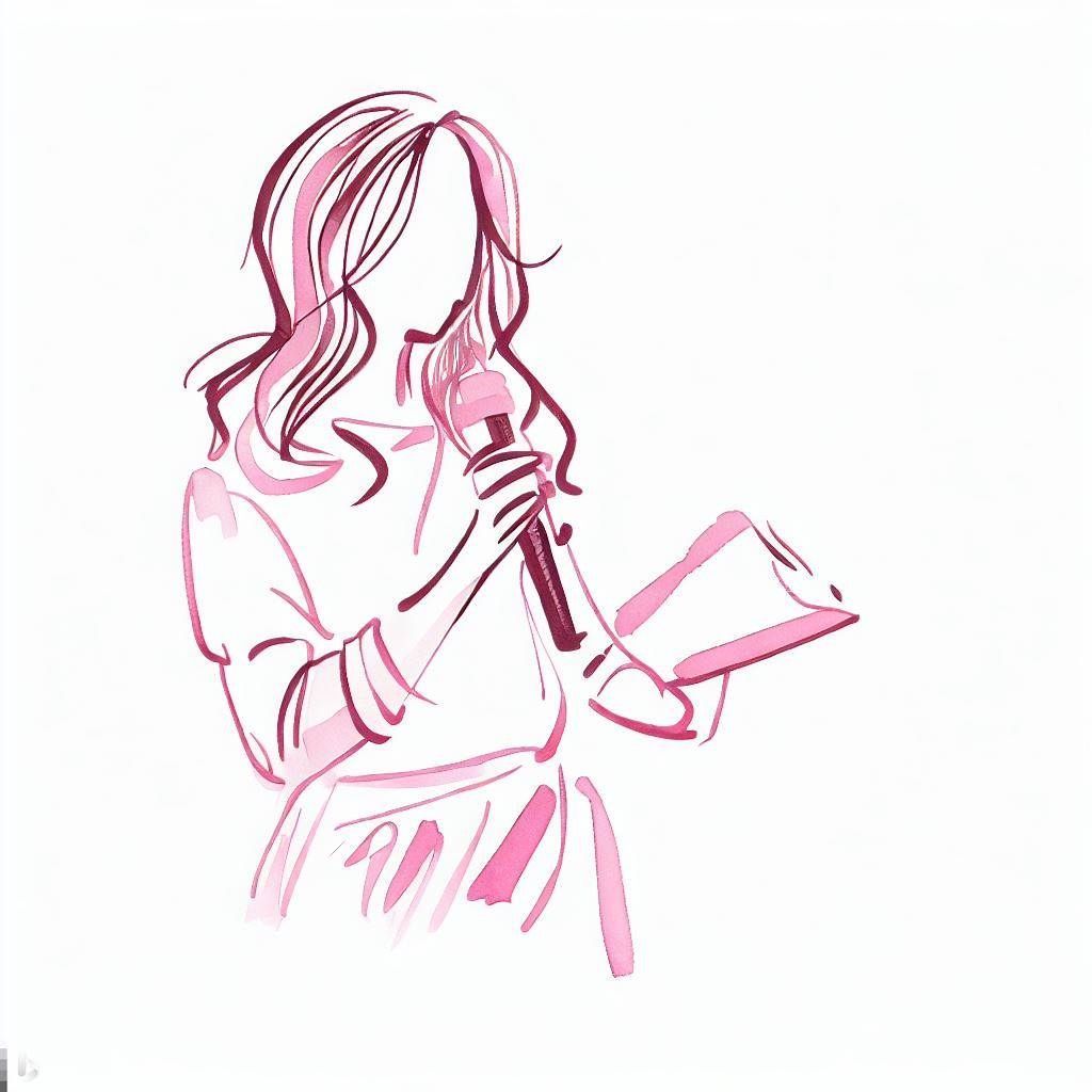 Zeichnung von einer Frau mit einem Mikrofon in der Hand