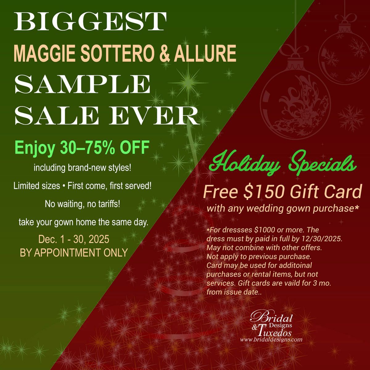 Biggest wedding dress holiday sale - Maggie Sottero, Rebcca Ingram and Allure dresses including new styles!