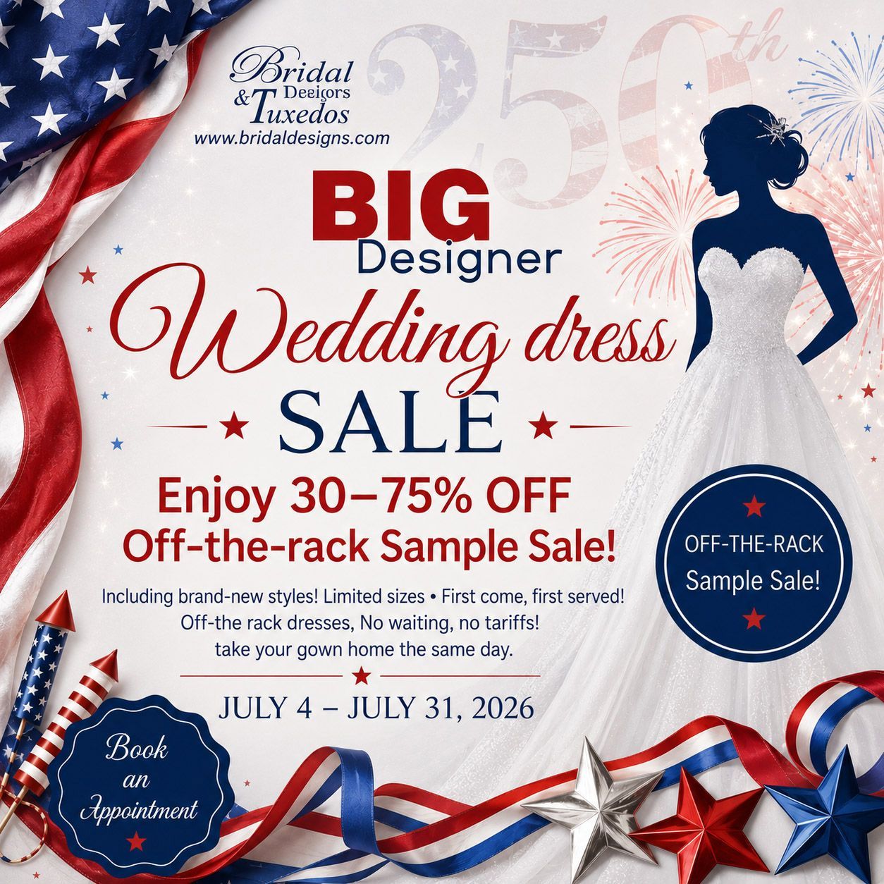 Designer wedding dress sale! 30-70% OFF! Off-the-rack sales!