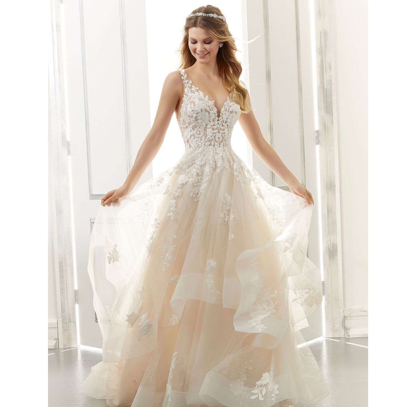 Mori lee wedding dresses with ruffle, ballgown, A line