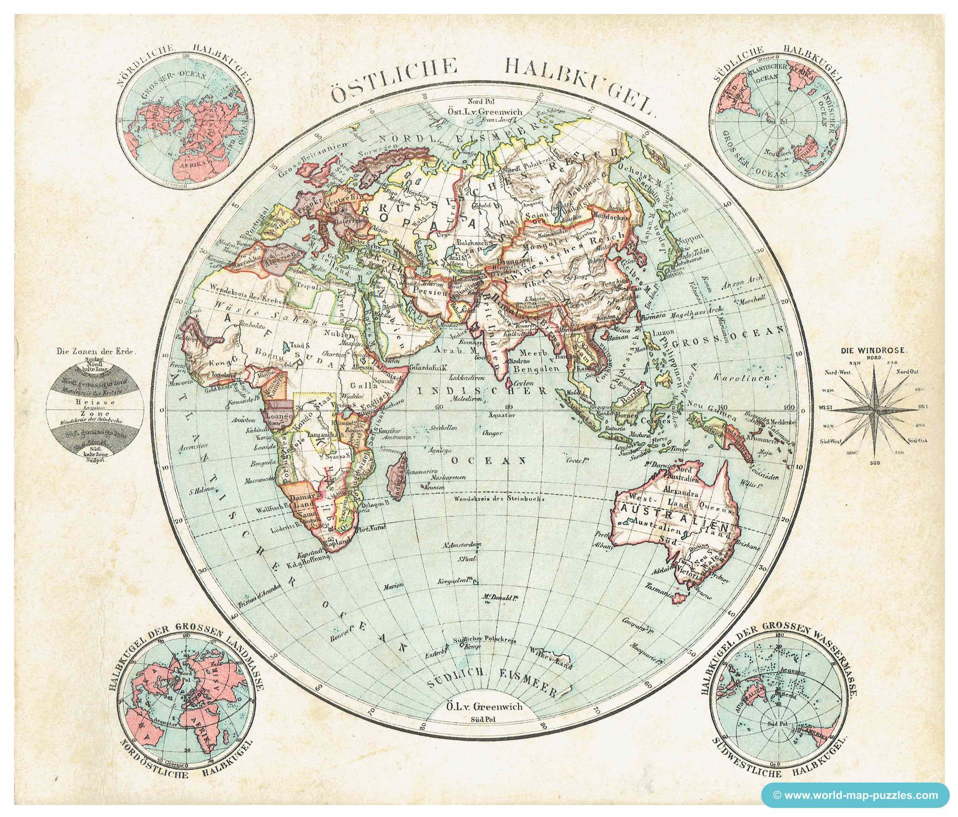 Geographisches Mosaik-Spiel Otto Maier Ravensburg
(Geographical Mosaic Game)
Eastern Hemisphere
Original map copy