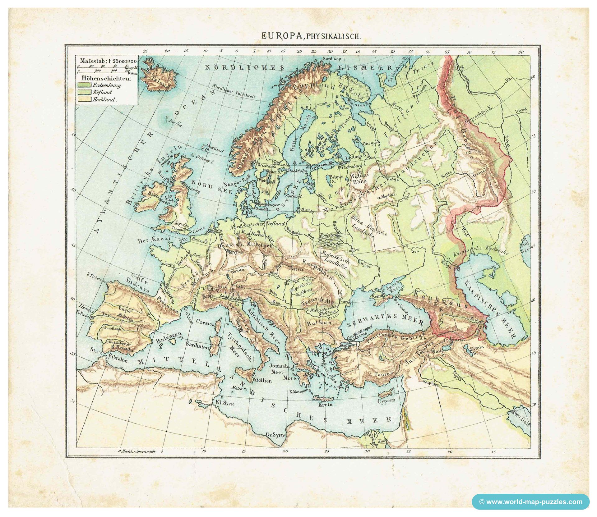 Geographisches Mosaik-Spiel Otto Maier Ravensburg
(Geographical Mosaic Game)
Map of Europe - physical
Original map copy