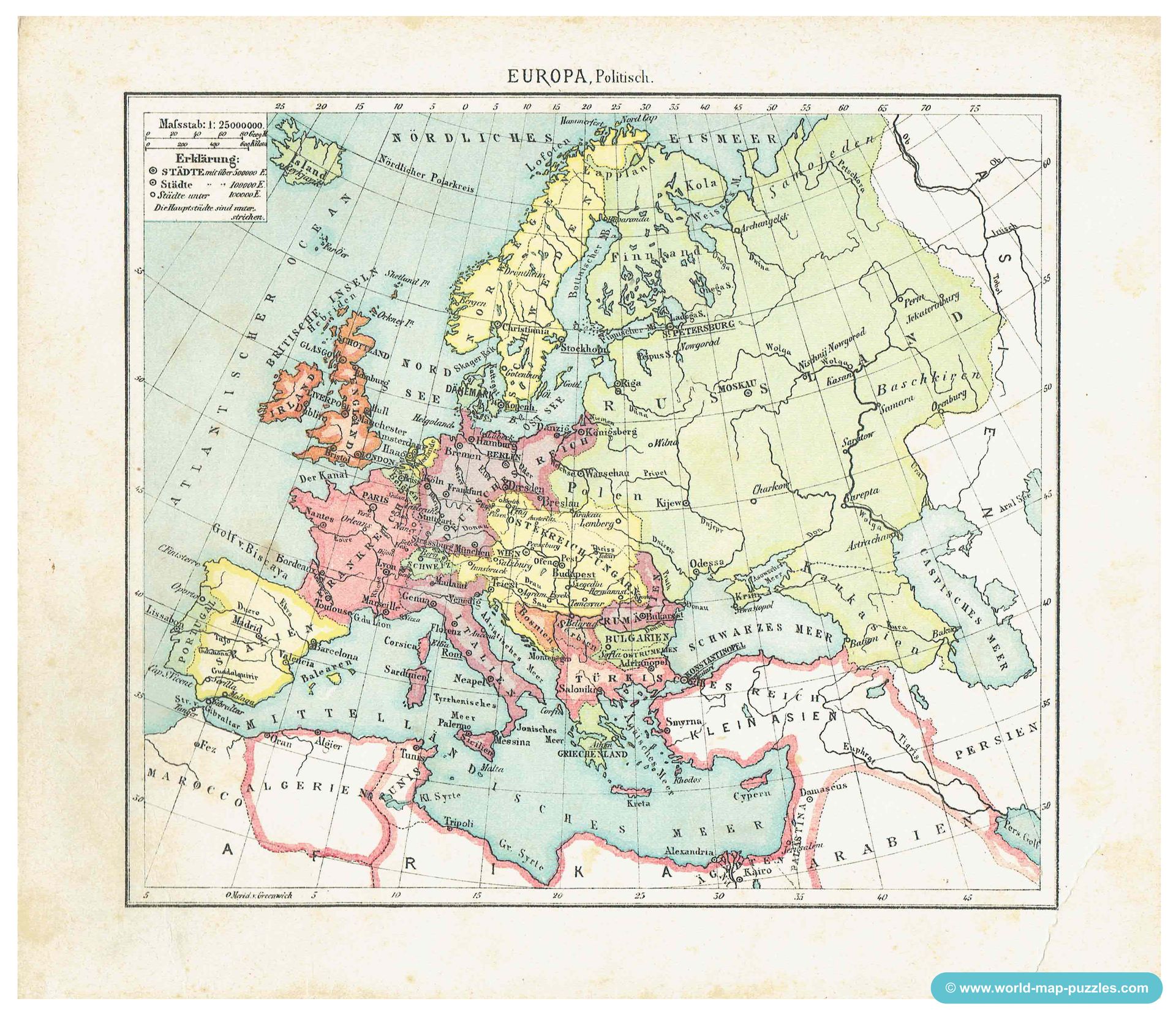 Geographisches Mosaik-Spiel Otto Maier Ravensburg
(Geographical Mosaic Game)
Map of Europe - political
Original map copy