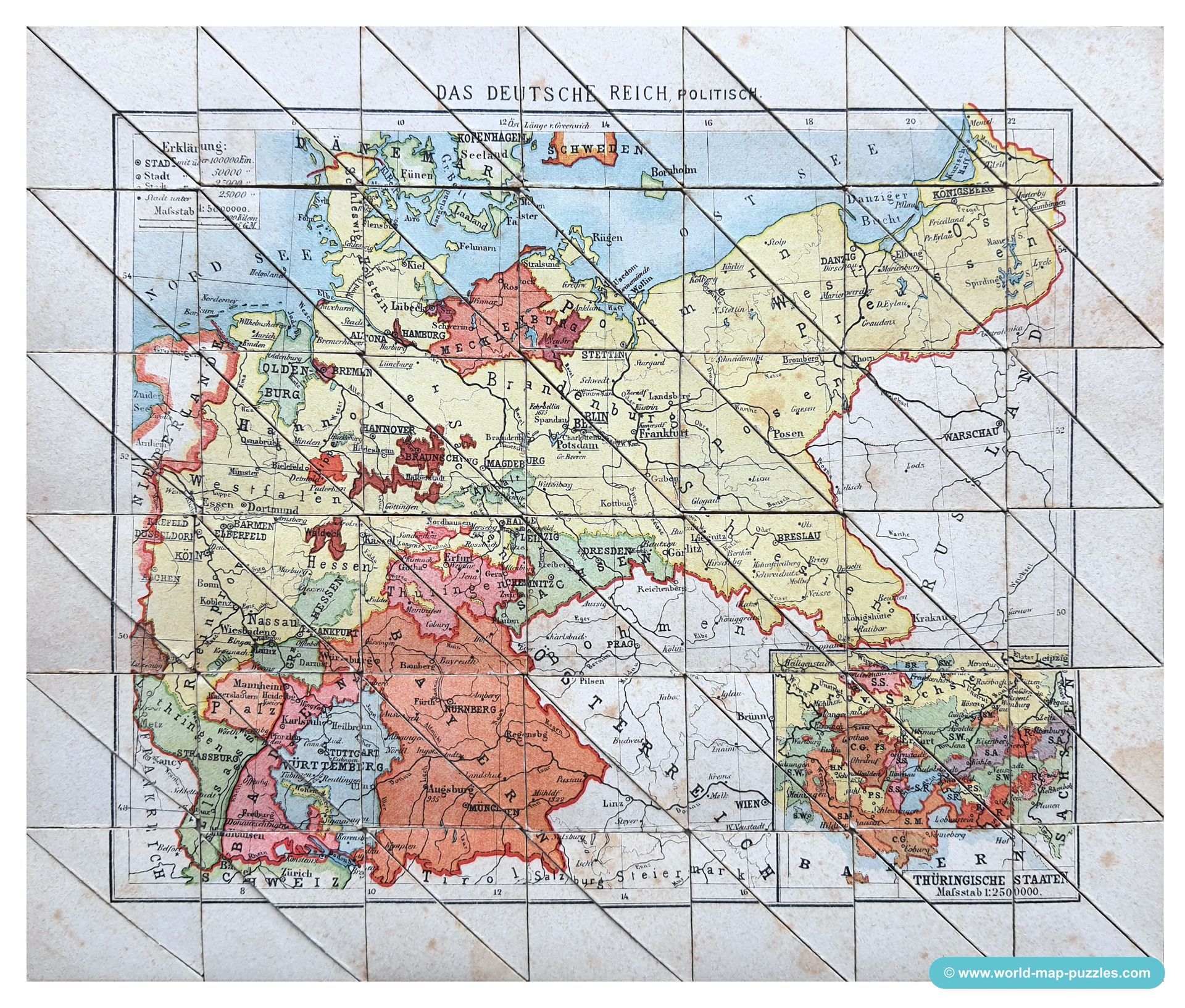Geographisches Mosaik-Spiel Otto Maier Ravensburg
(Geographical Mosaic Game)
Map of the German Reich - political
Map Puzzle