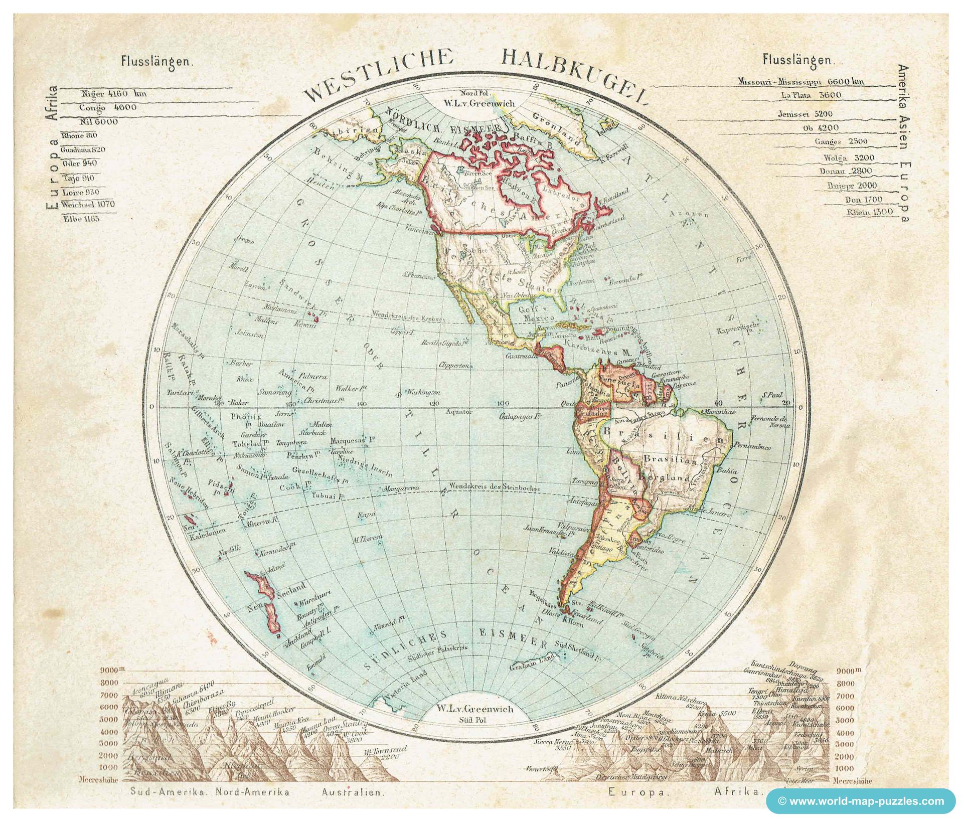 Geographisches Mosaik-Spiel Otto Maier Ravensburg
(Geographical Mosaic Game)
Western Hemisphere Original map copy