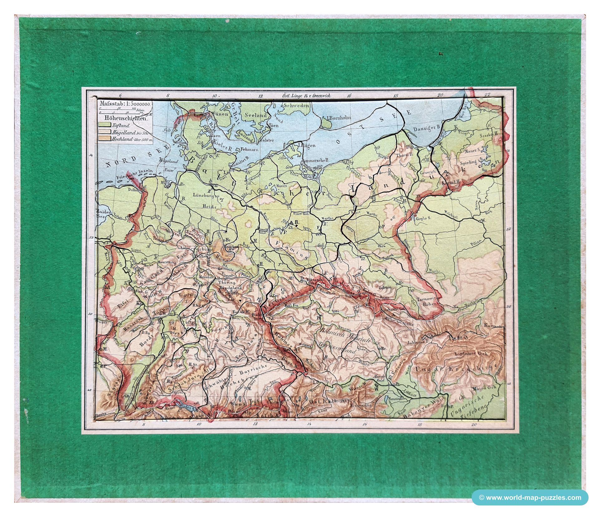 Geographisches Geduldspiel
Otto Maier Ravensburg
(Geographical Patience Game)
Map of the German Reich - physical
Antique Map Puzzle
