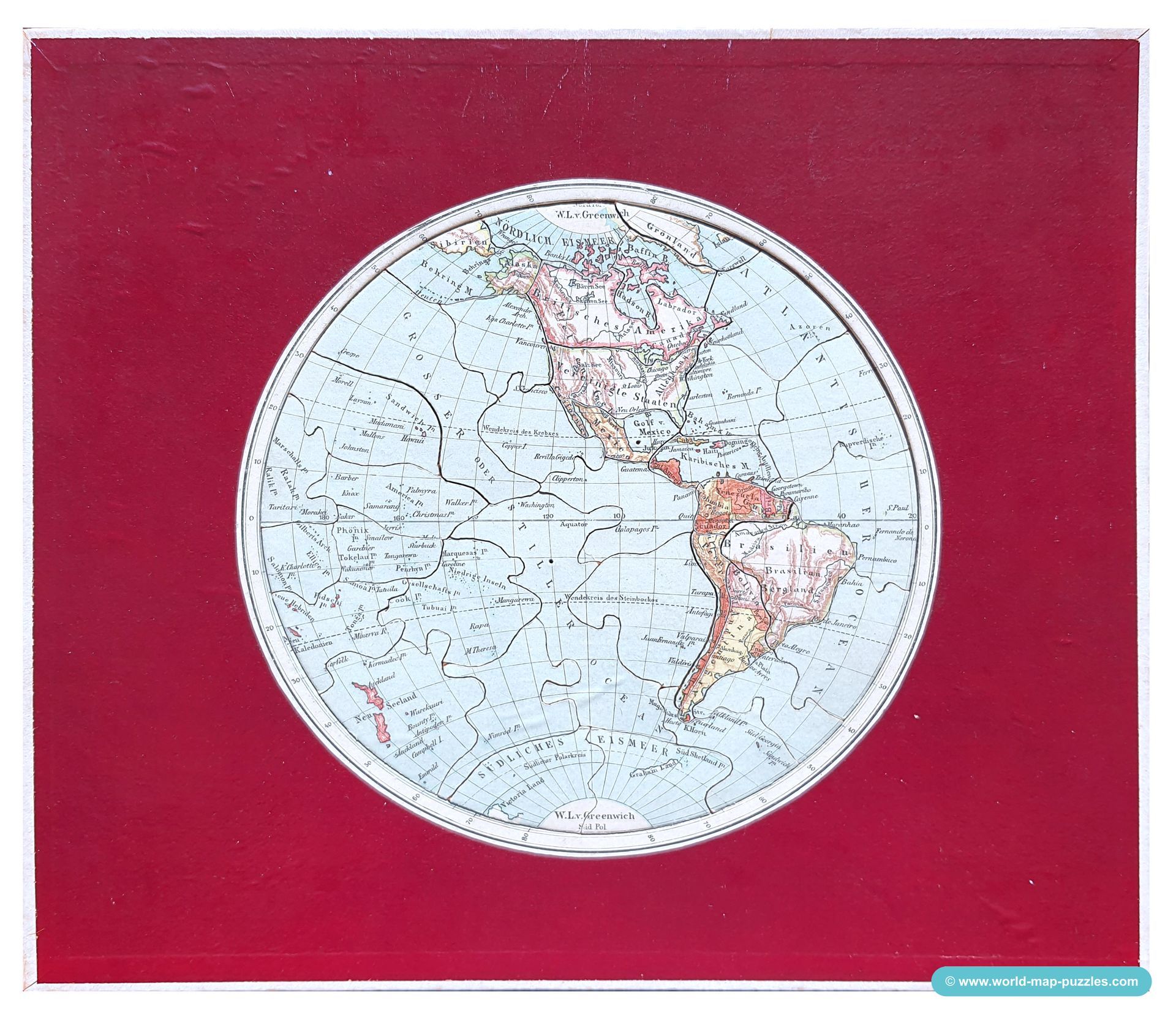 Geographisches Geduldspiel
Otto Maier Ravensburg
(Geographical Patience Game)
Western Hemisphere
Antique Map Puzzle