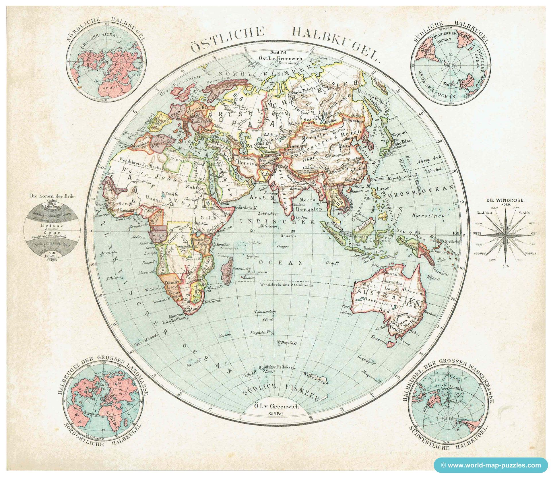 Geographisches Mosaik-Spiel Otto Maier Ravensburg
(Geographical Mosaic Game)
Eastern Hemisphere
Original map copy