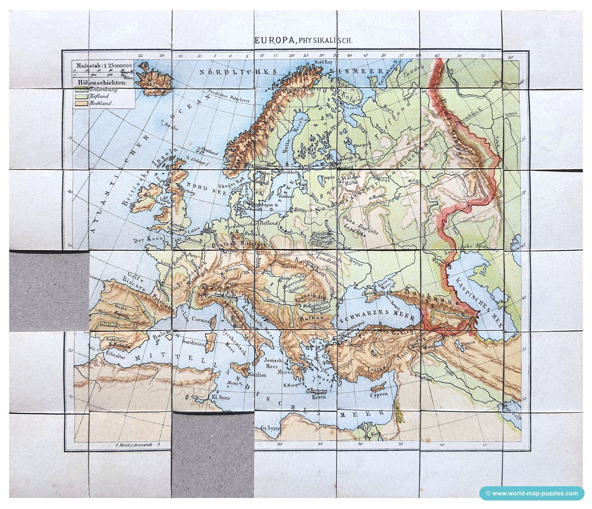 Geographisches Mosaik-Spiel Otto Maier Ravensburg
(Geographical Mosaic Game)
Map of Europe - physical
Map Puzzle