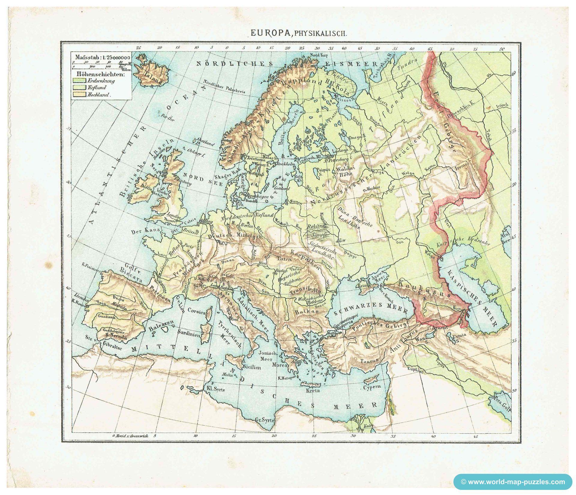 Geographisches Mosaik-Spiel Otto Maier Ravensburg
(Geographical Mosaic Game)
Map of Europe - physical
Original map copy