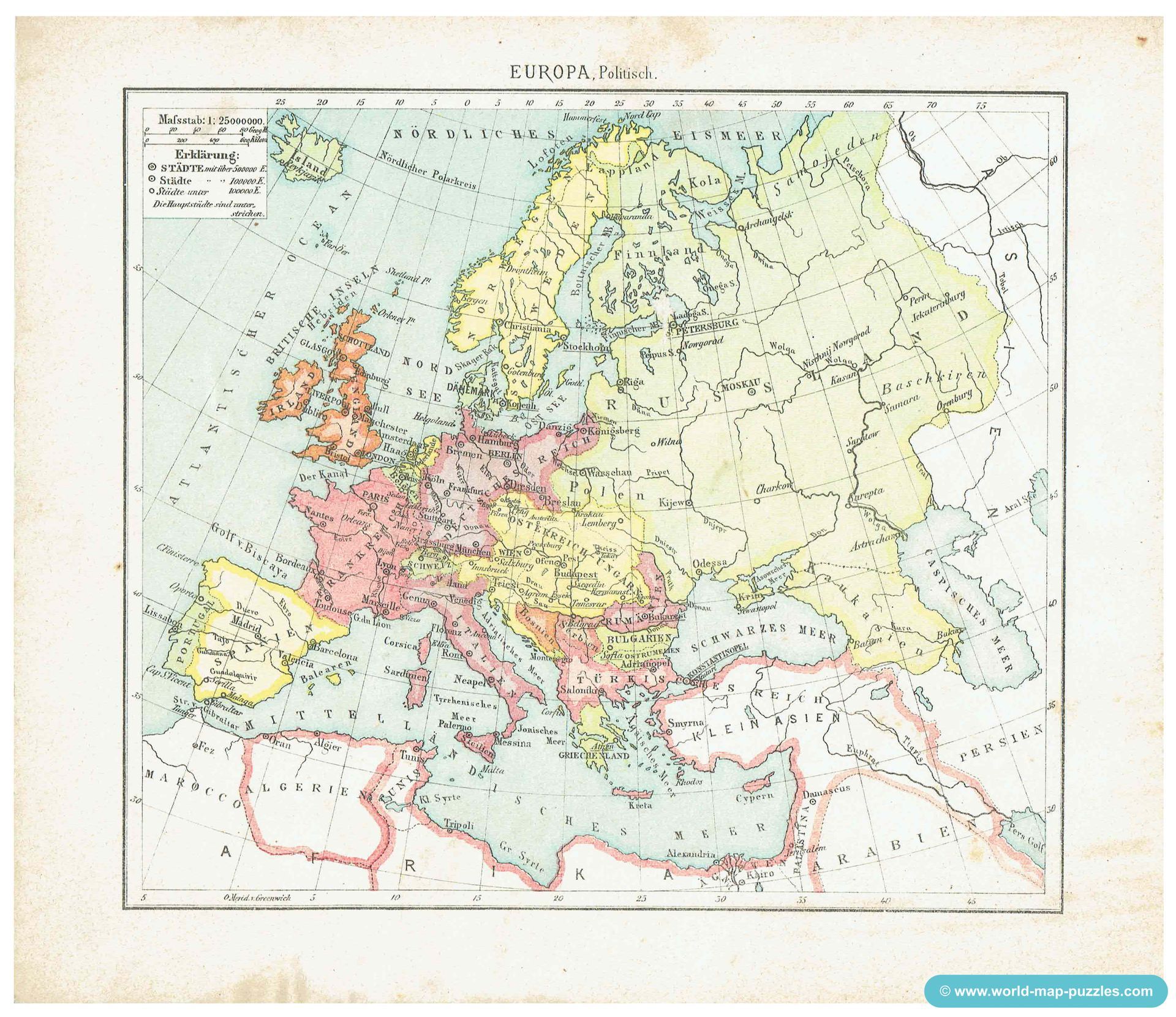 Geographisches Mosaik-Spiel Otto Maier Ravensburg
(Geographical Mosaic Game)
Map of Europe - political
Original map copy