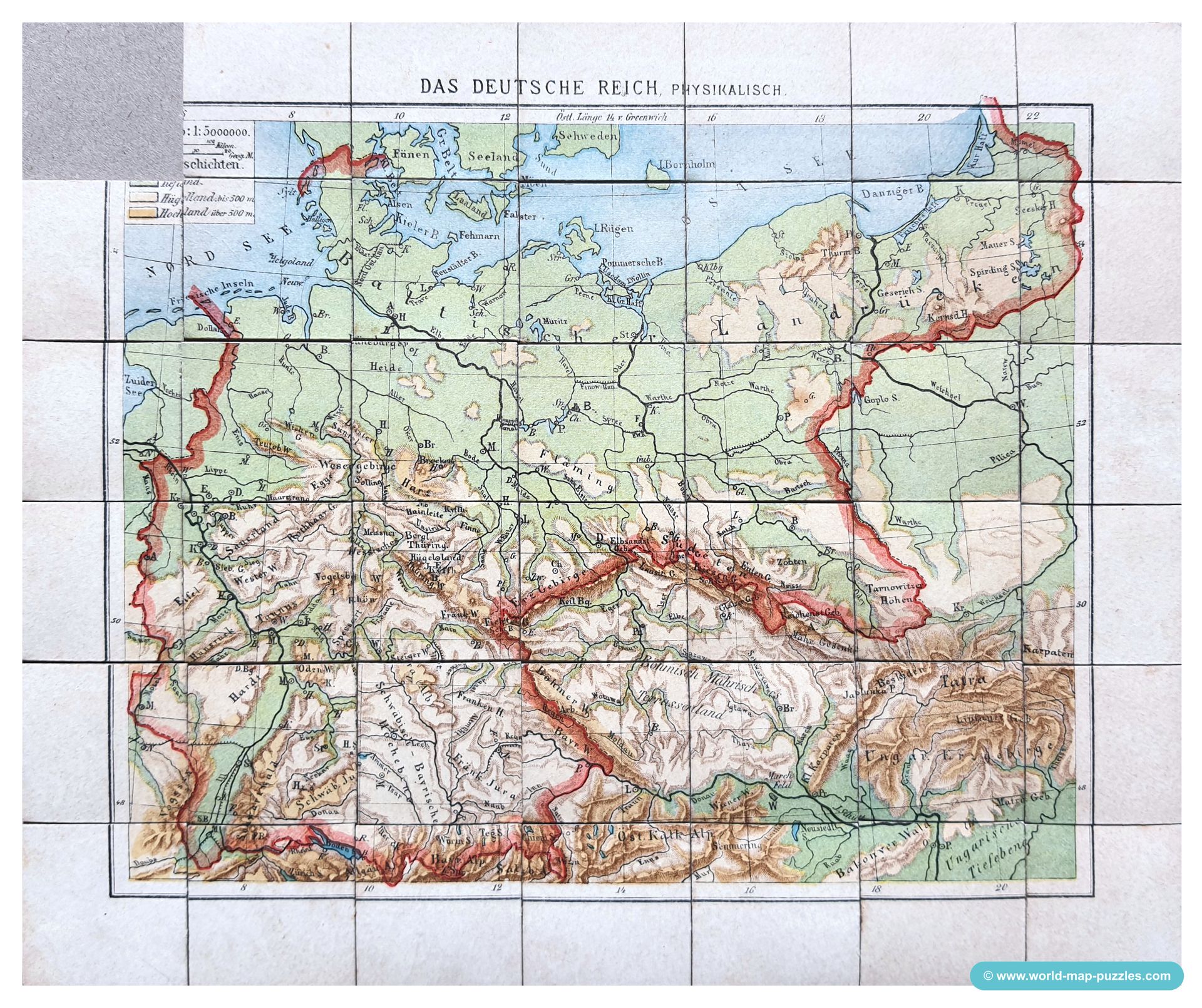 Geographisches Mosaik-Spiel Otto Maier Ravensburg
(Geographical Mosaic Game)
Map of the German Reich - physical
Map Puzzle