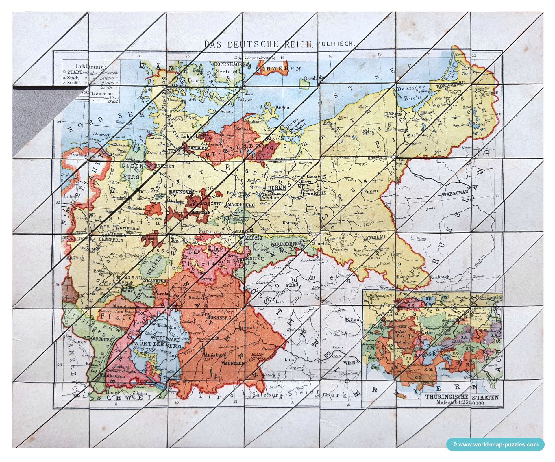 Geographisches Mosaik-Spiel Otto Maier Ravensburg
(Geographical Mosaic Game)
Map of the German Reich - political
Map Puzzle