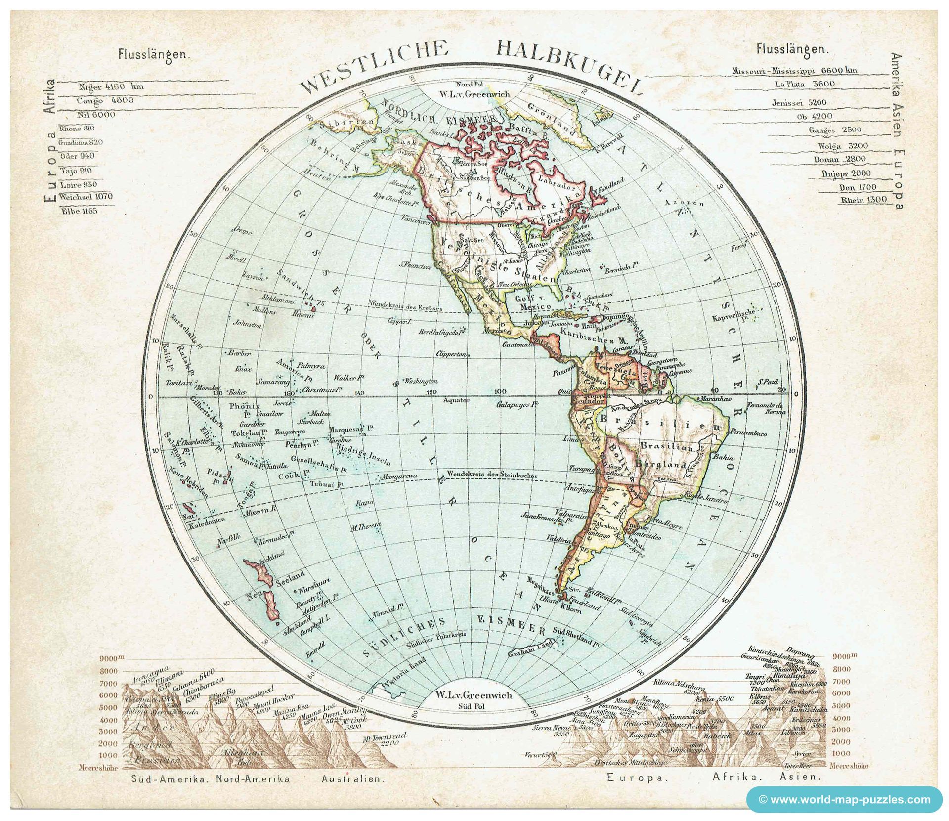 Geographisches Mosaik-Spiel Otto Maier Ravensburg
(Geographical Mosaic Game)
Western Hemisphere
Original map copy
