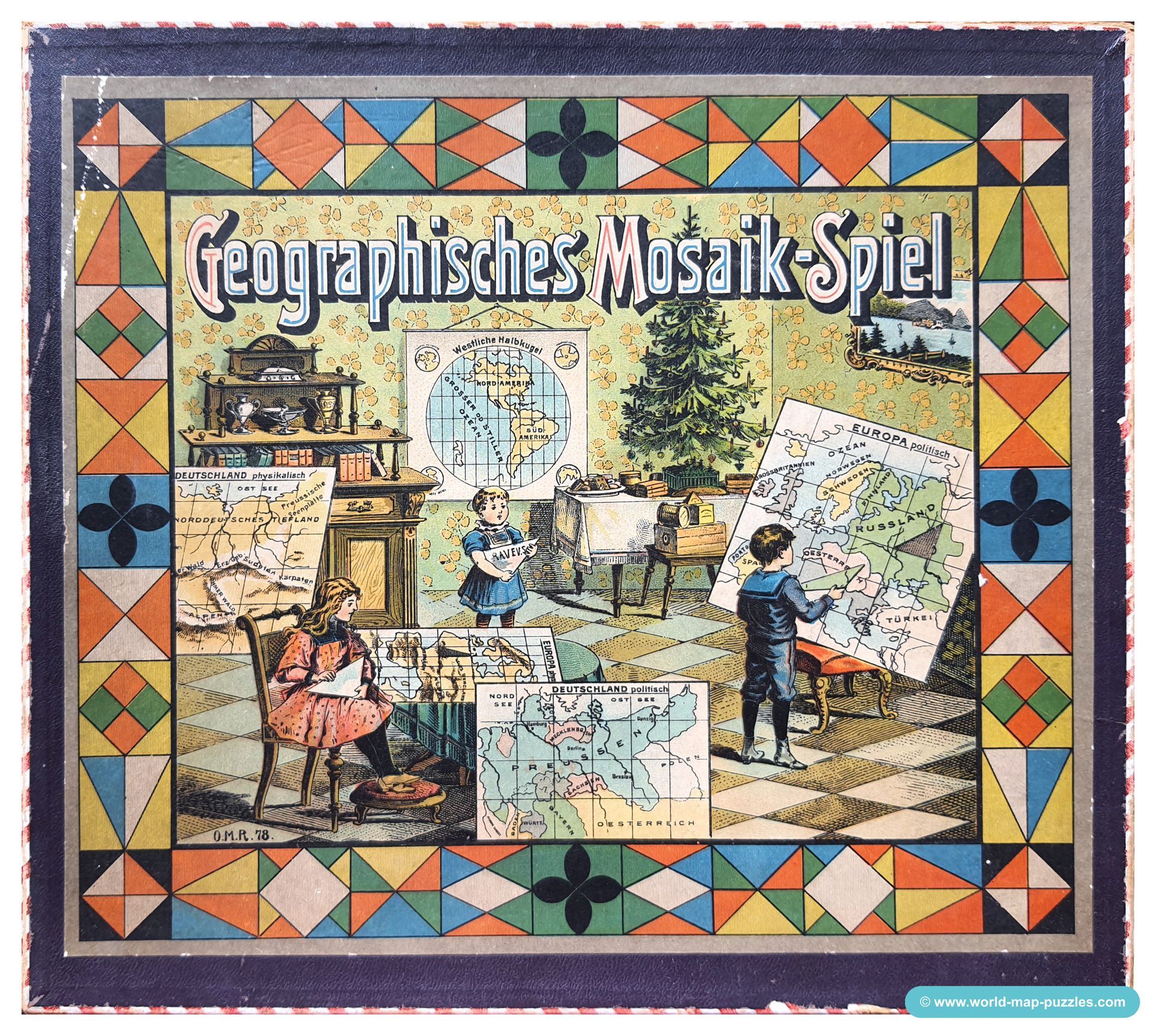 Geographisches Mosaik-Spiel Otto Maier Ravensburg
(Geographical Mosaic Game)
Box Cover
Map Puzzles