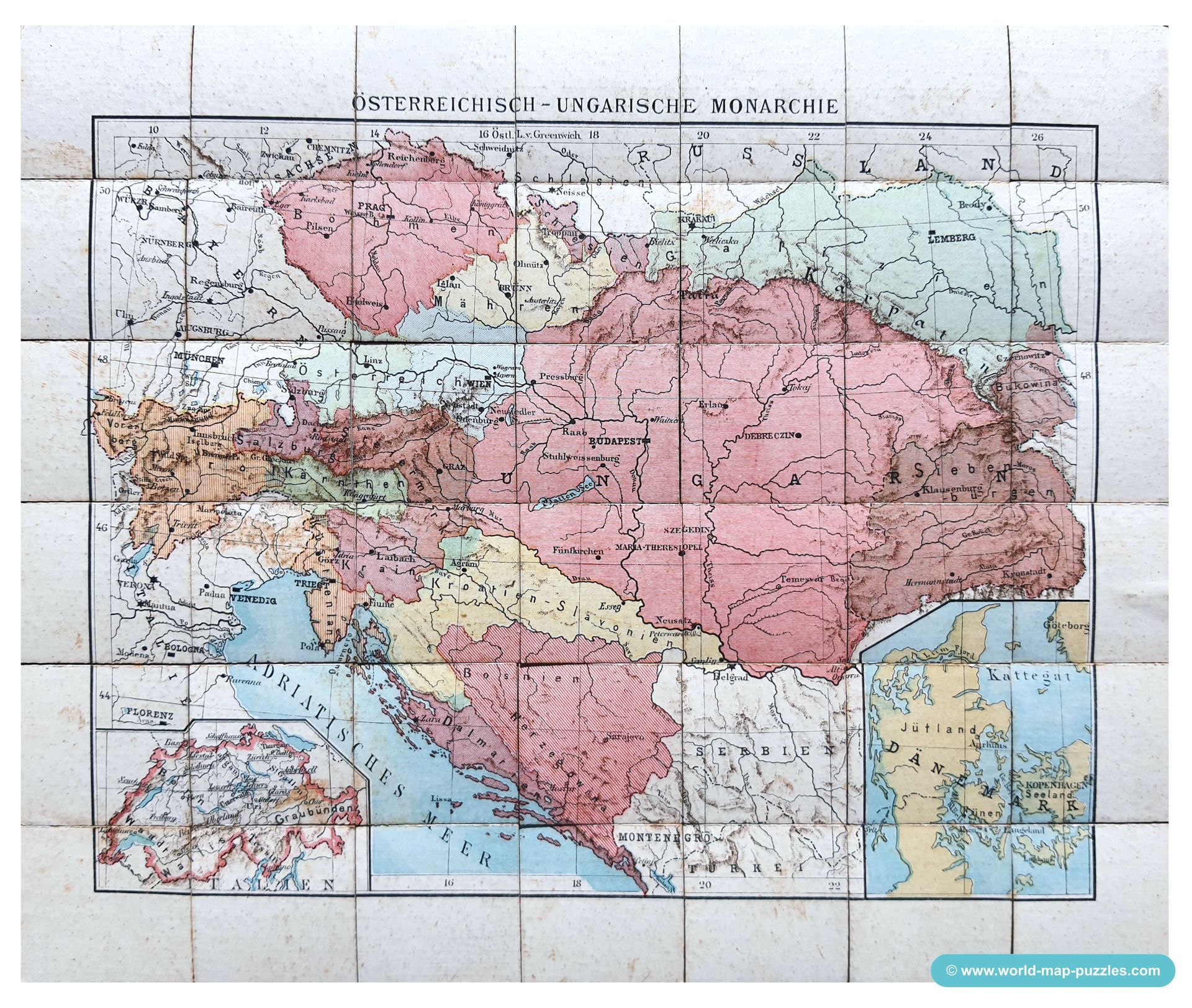 Geographisches Mosaik-Spiel Otto Maier Ravensburg
(Geographical Mosaic Game)
Map of the Austro-Hungarian Empire
Map Puzzle