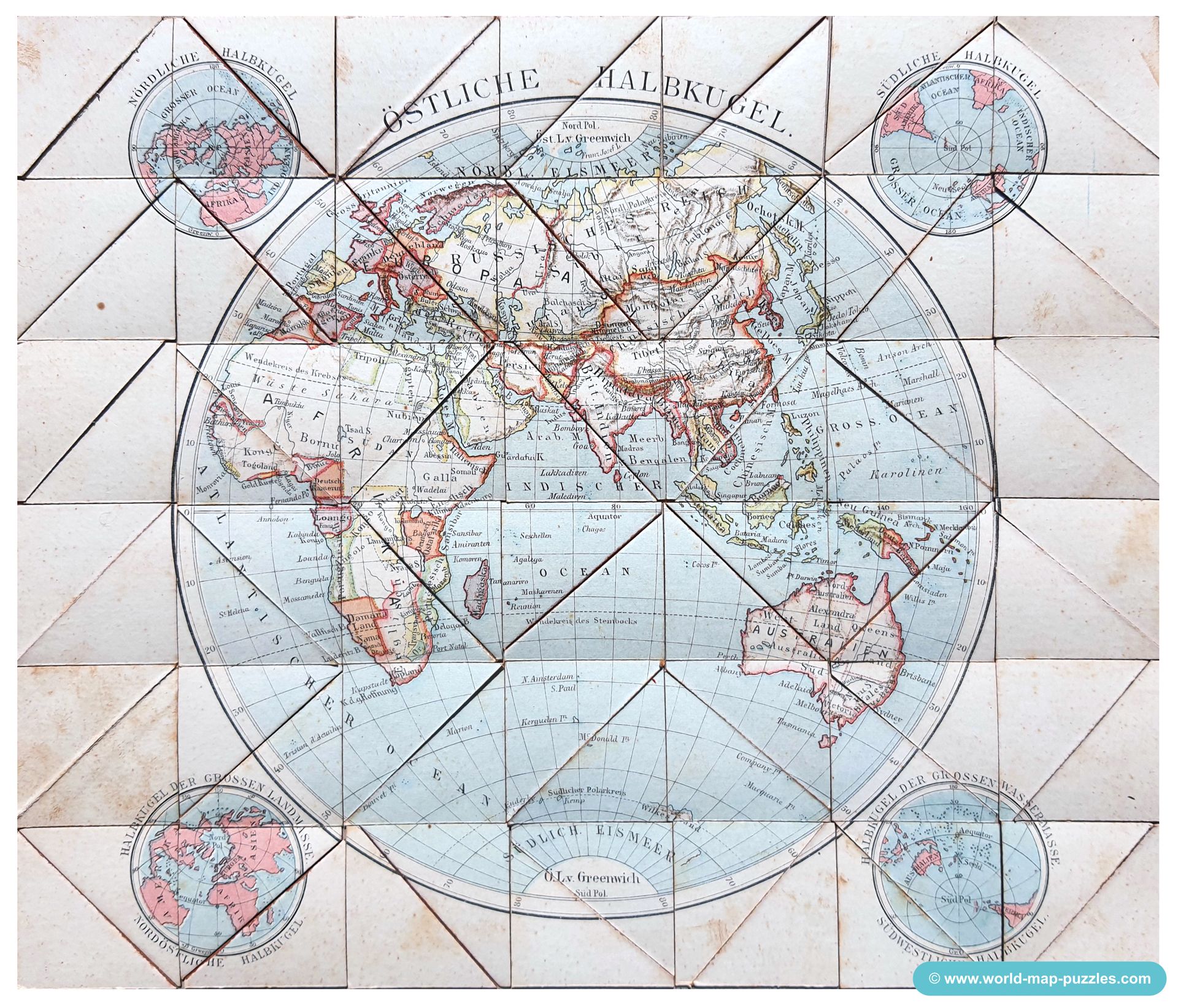 Geographisches Mosaik-Spiel Otto Maier Ravensburg
(Geographical Mosaic Game)
Eastern Hemisphere
Map Puzzle