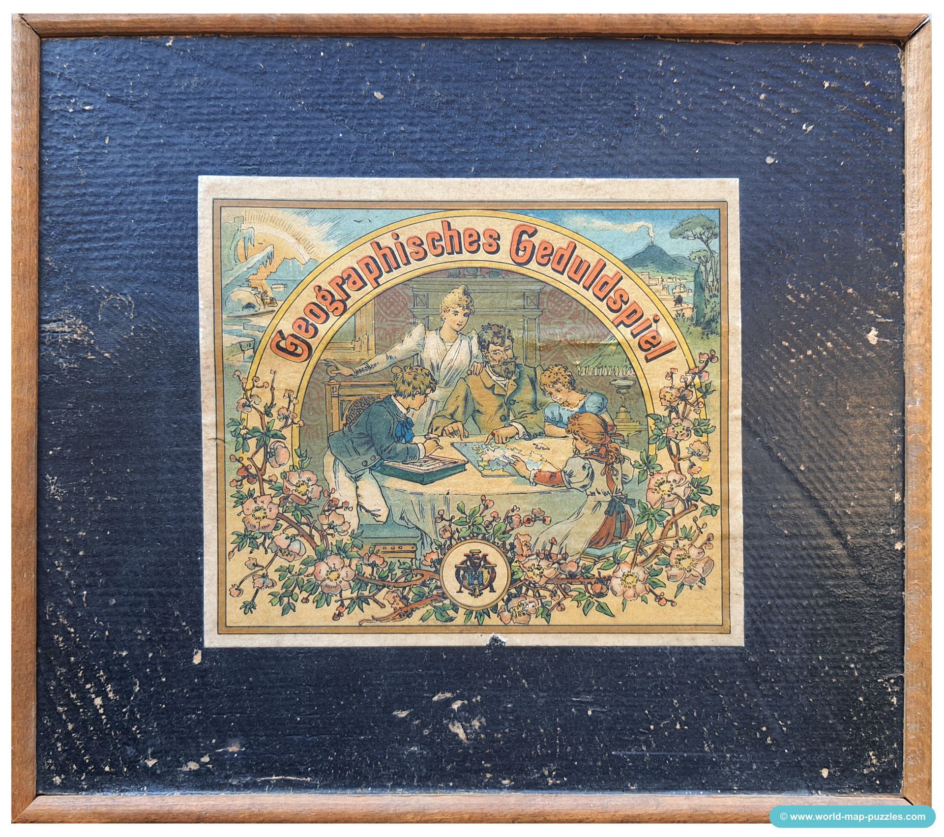 Geographisches Geduldspiel Otto Maier Ravensburg
(Geographical Patience Game)
Wooden Box - Cover
Antique Map Puzzle