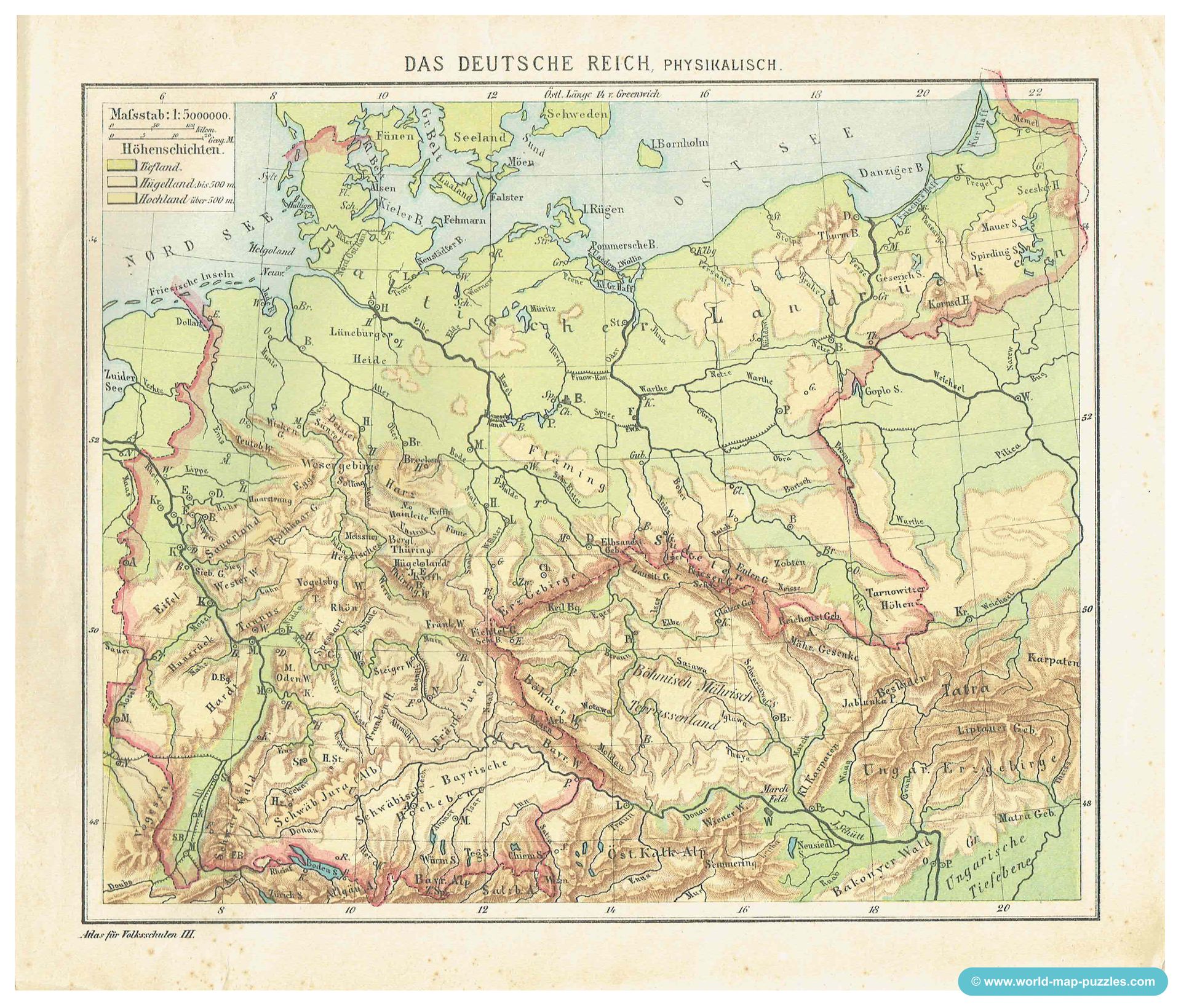 Geographisches Geduldspiel Otto Maier Ravensburg
(Geographical Patience Game)
Antique Map Puzzle
Map of the German Reich - physical
Original map copy