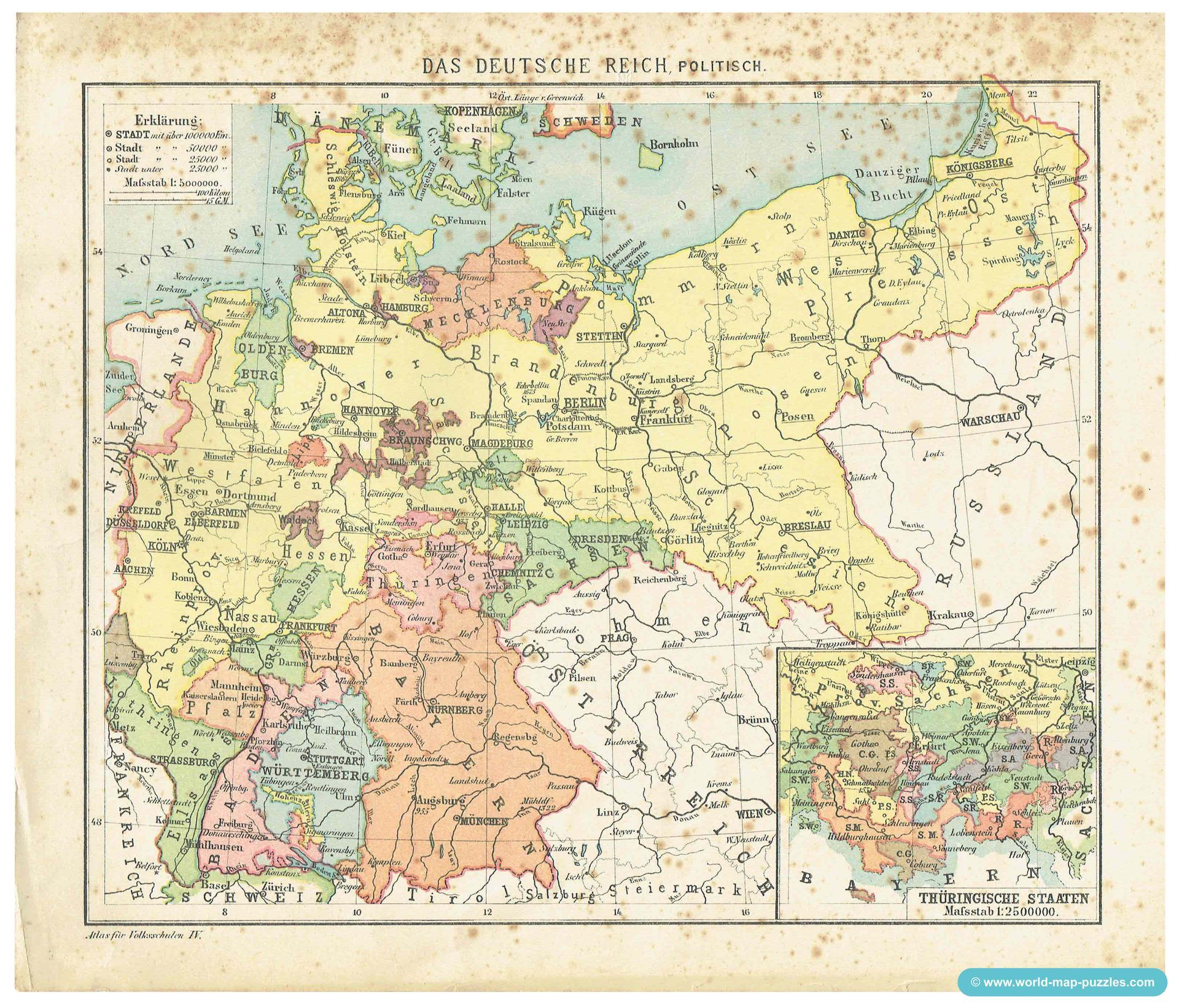 Geographisches Geduldspiel Otto Maier Ravensburg
(Geographical Patience Game)
Antique Map Puzzle
Map of the German Reich - political
Original map copy