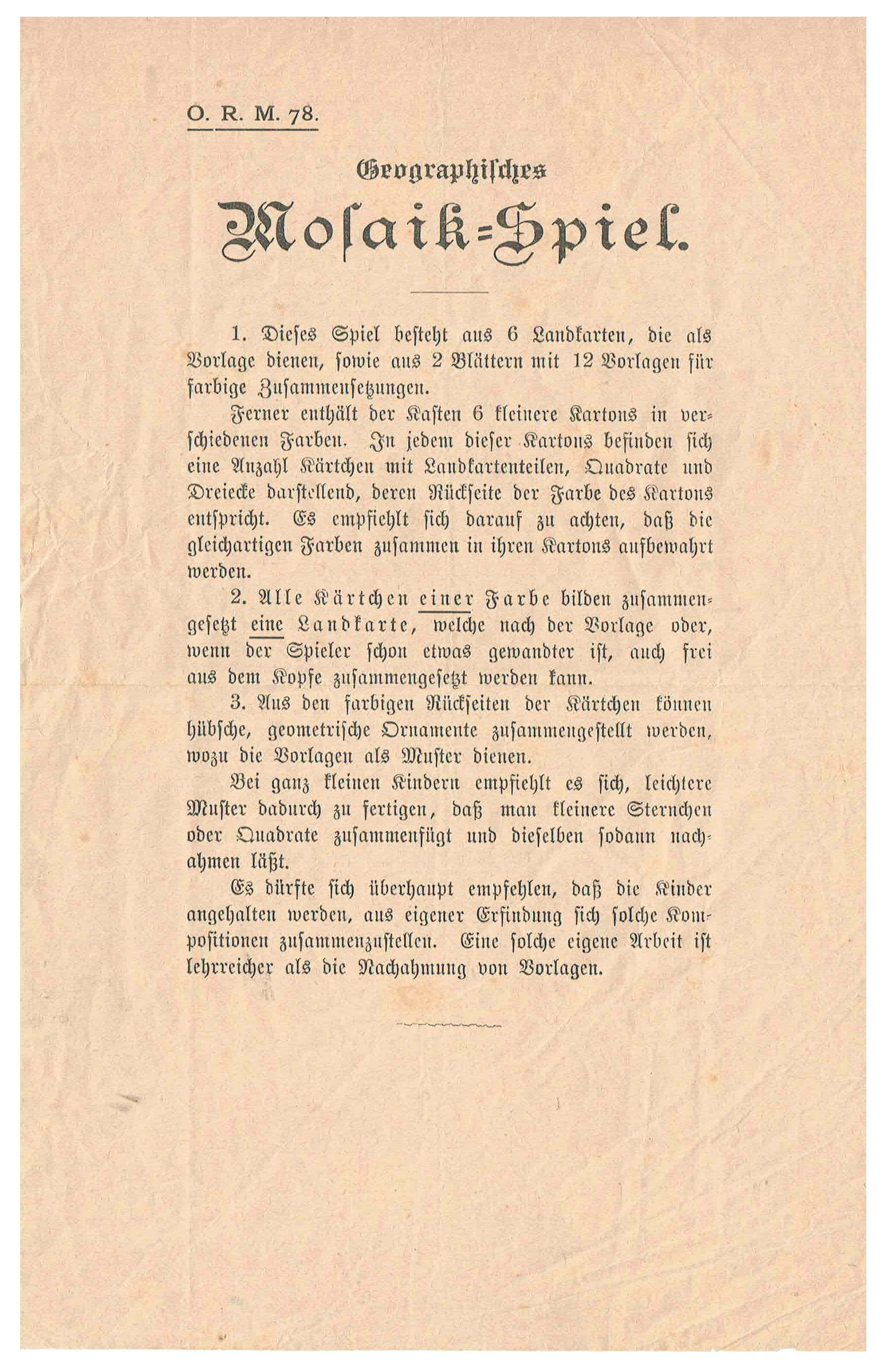 Geographisches Mosaik-Spiel Otto Maier Ravensburg
(Geographical Mosaic Game)
Game Instruction