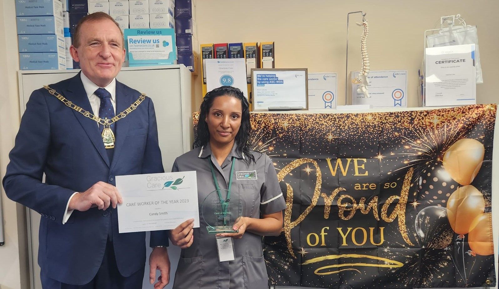 Mayor presenting Care Worker of the Year certificate