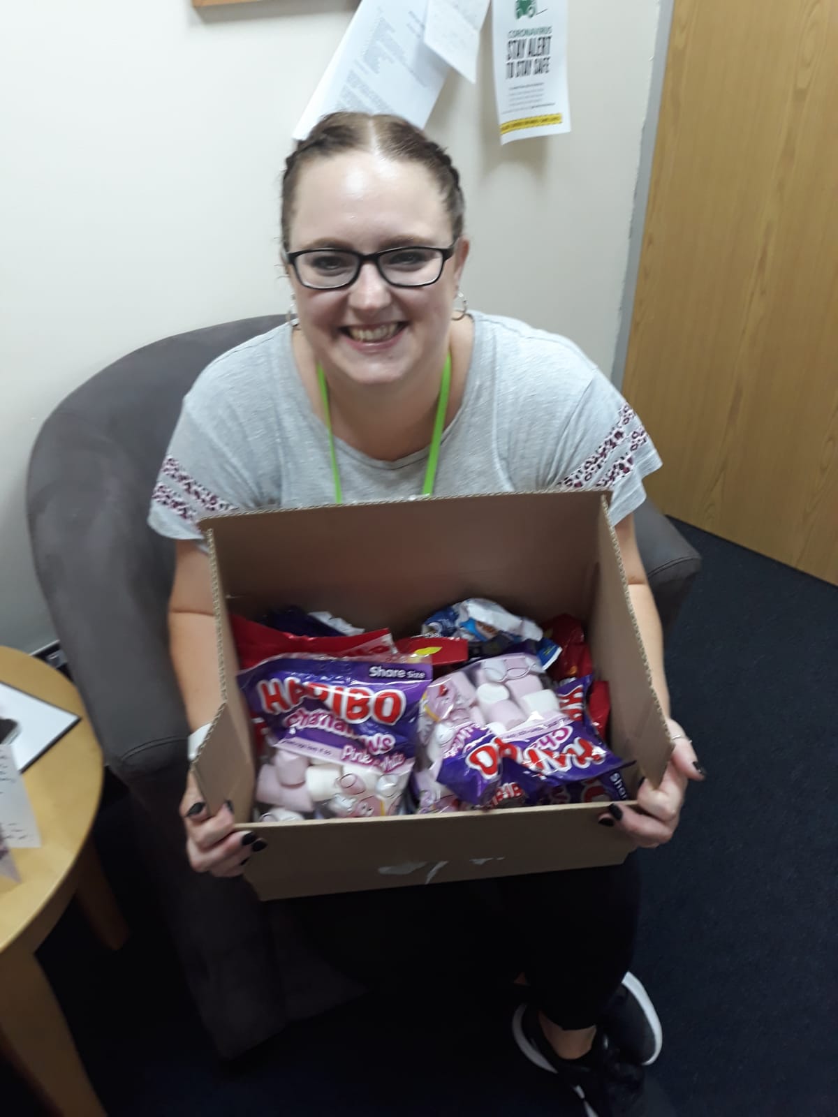 Aimee was suprised and delighted to receive a box full of sweets from a grateful customer