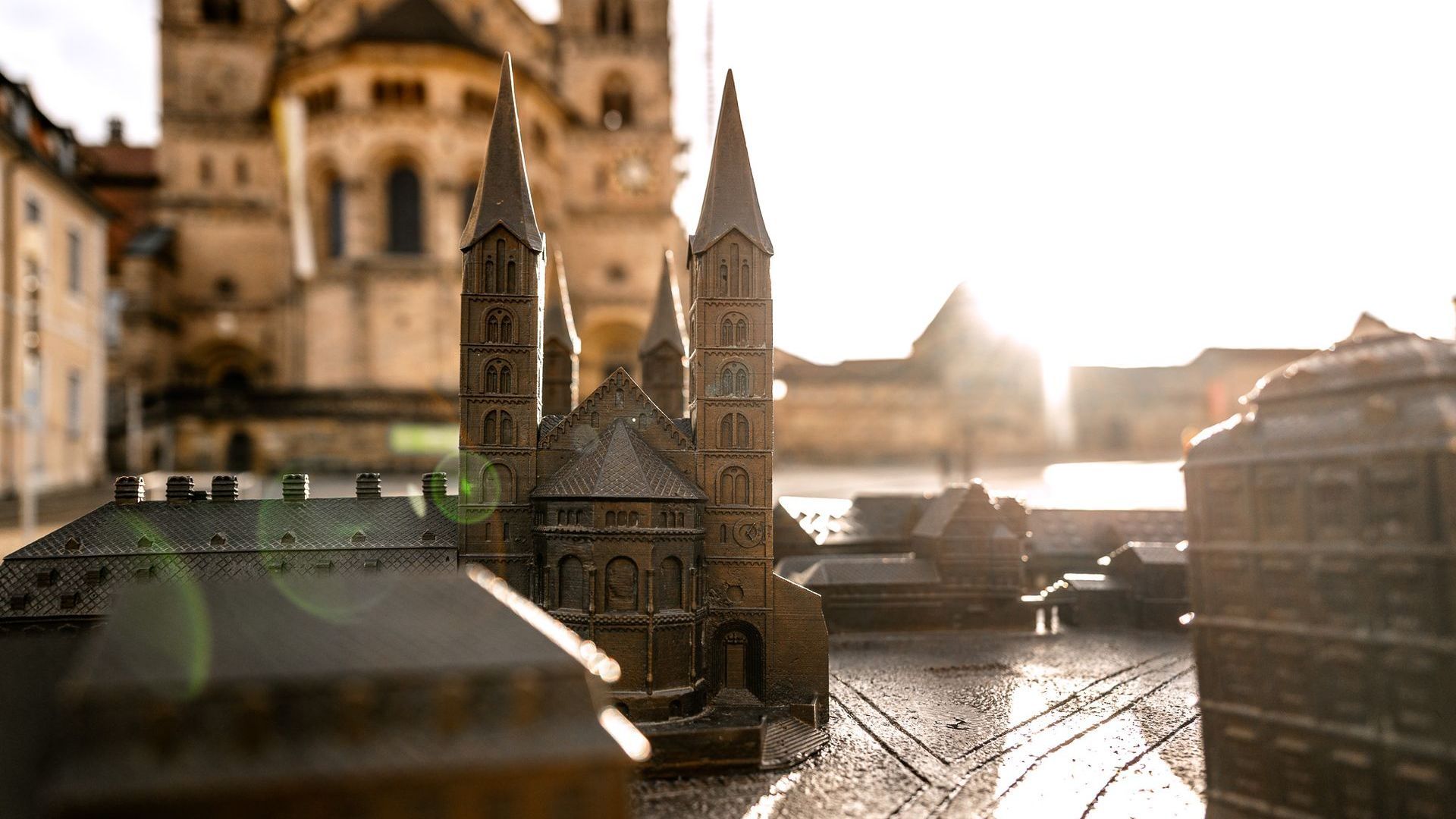 Miniaturmodell des Bamberger Doms bei Sonnenuntergang.. Detailaufnahme beim Fotowalk Bamberg