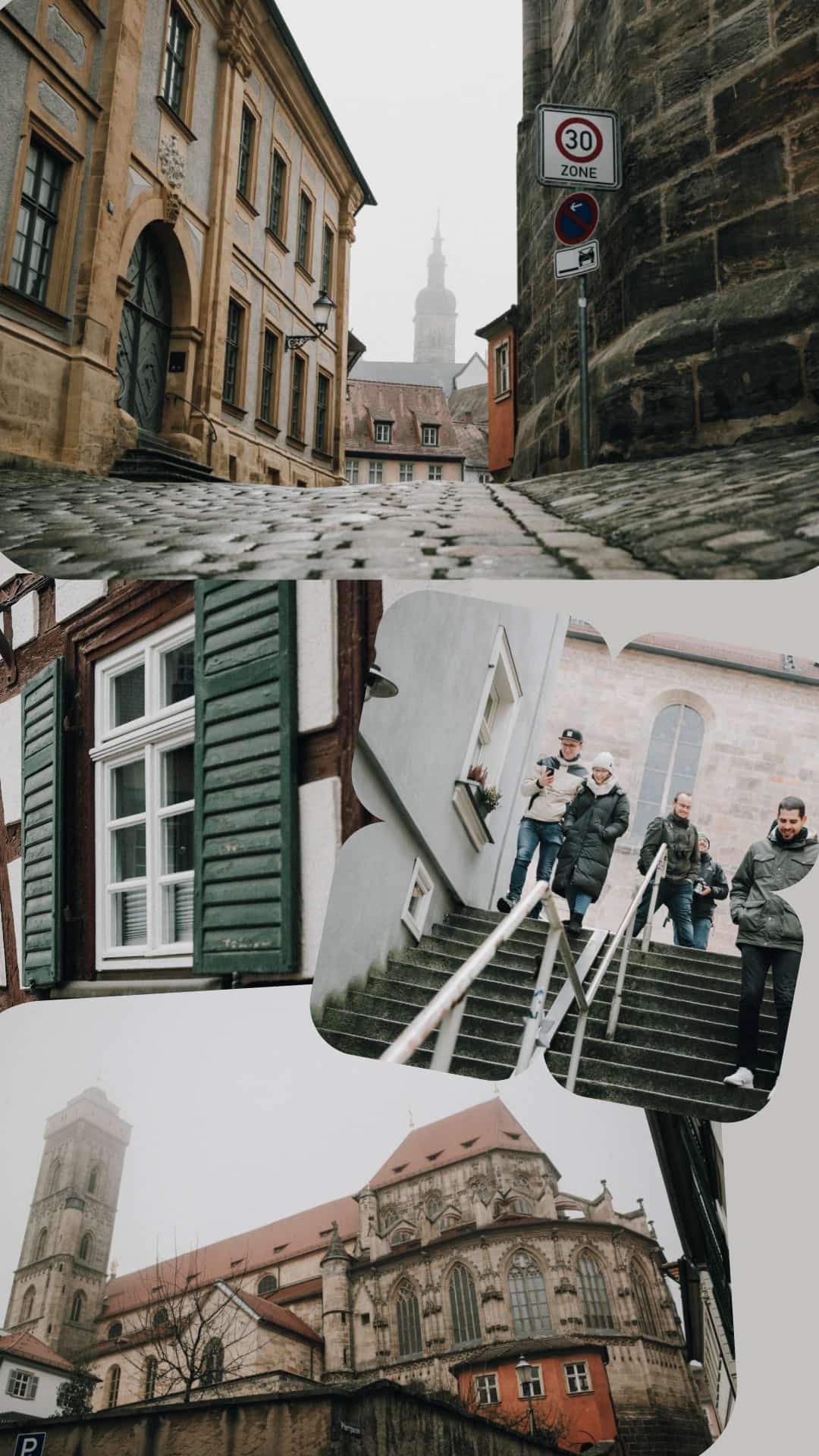 Collage. Blick auf die Obere Pfarre in Bamberg, eingefangen beim Fotowalk Bamberg durch die Altstadt.